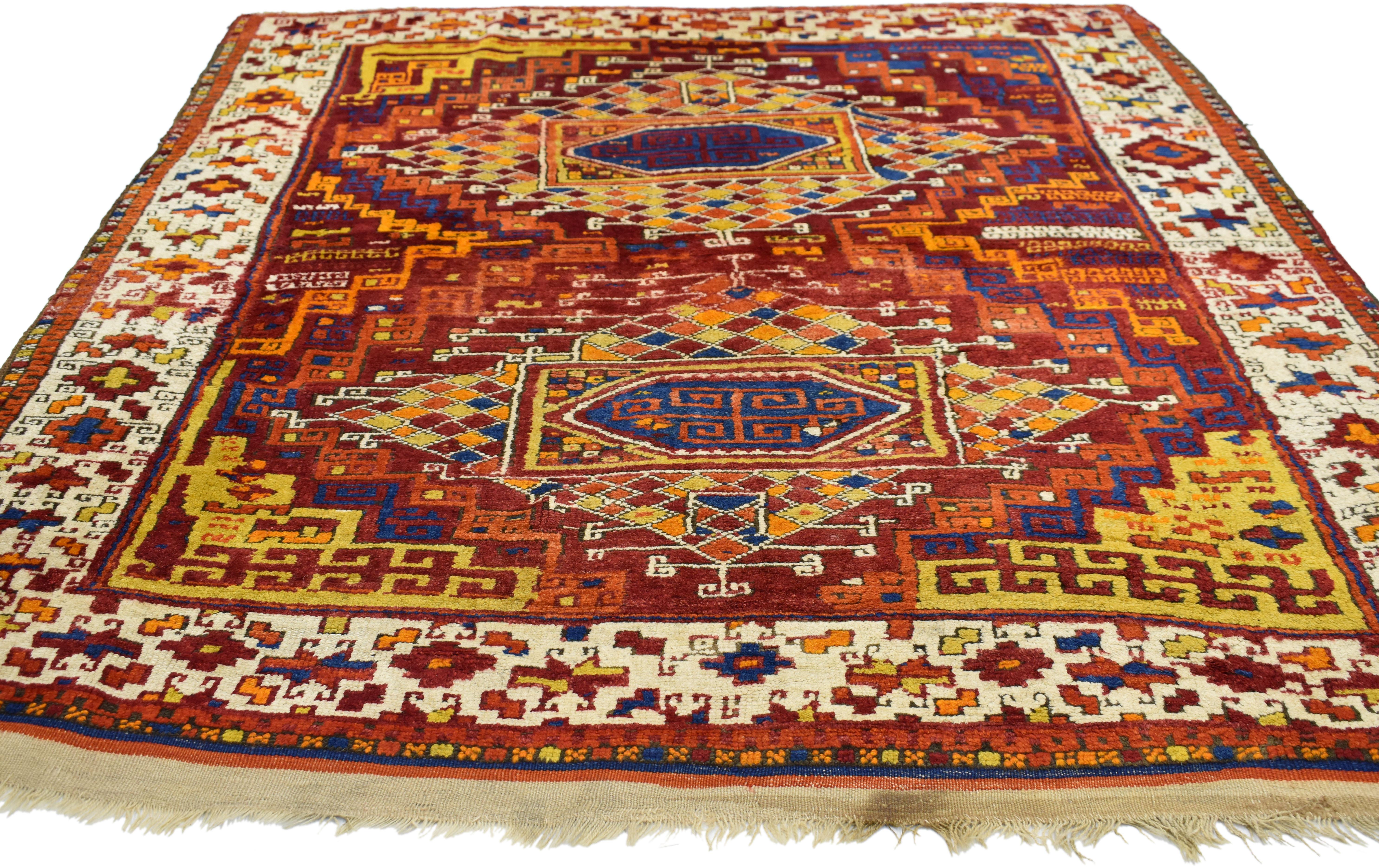 Antique Turkish Oushak with Modern Tribal Design In Good Condition In Dallas, TX