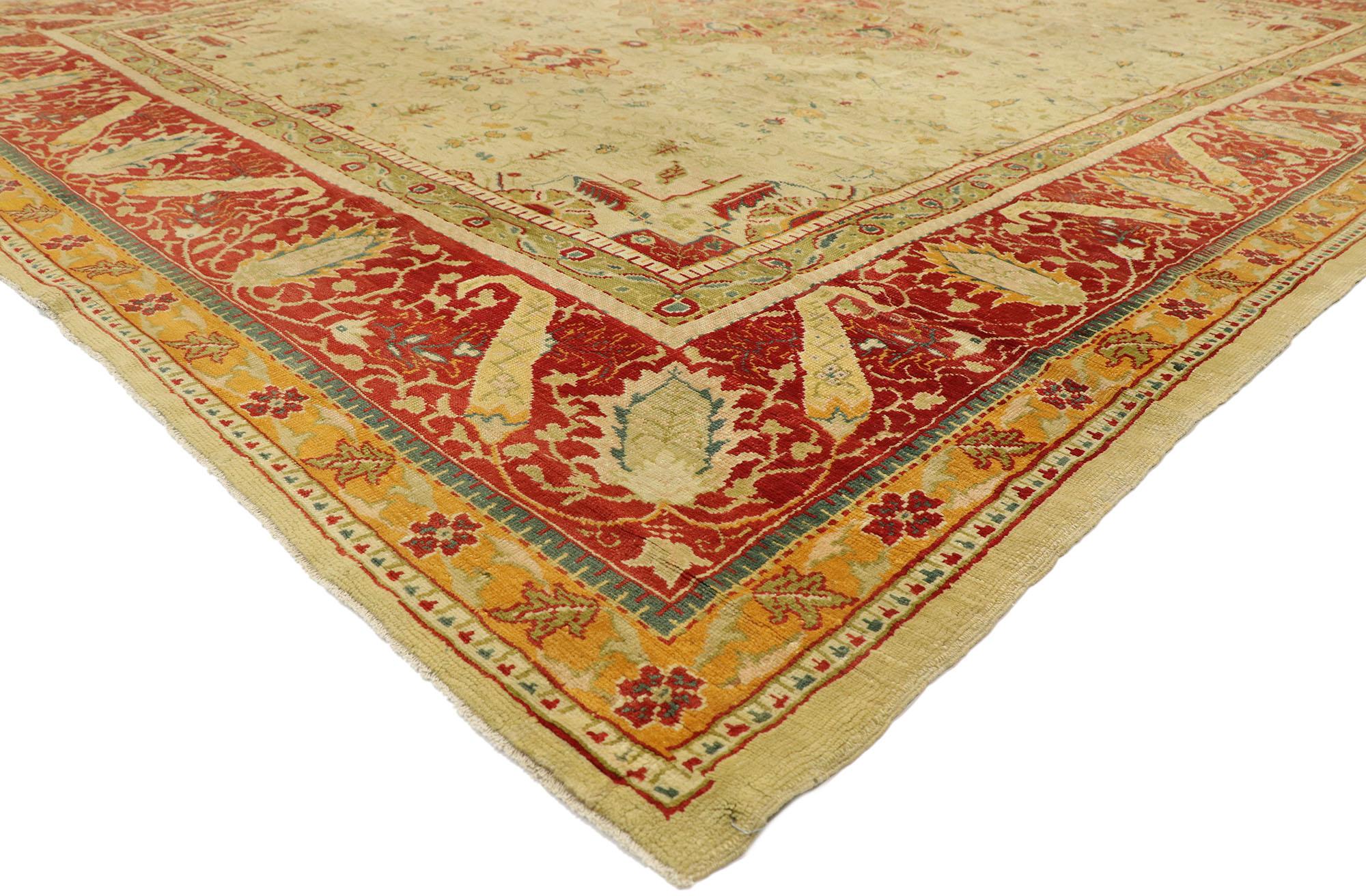 Hand-Knotted Antique Turkish Oushak with Traditional Modern Style For Sale