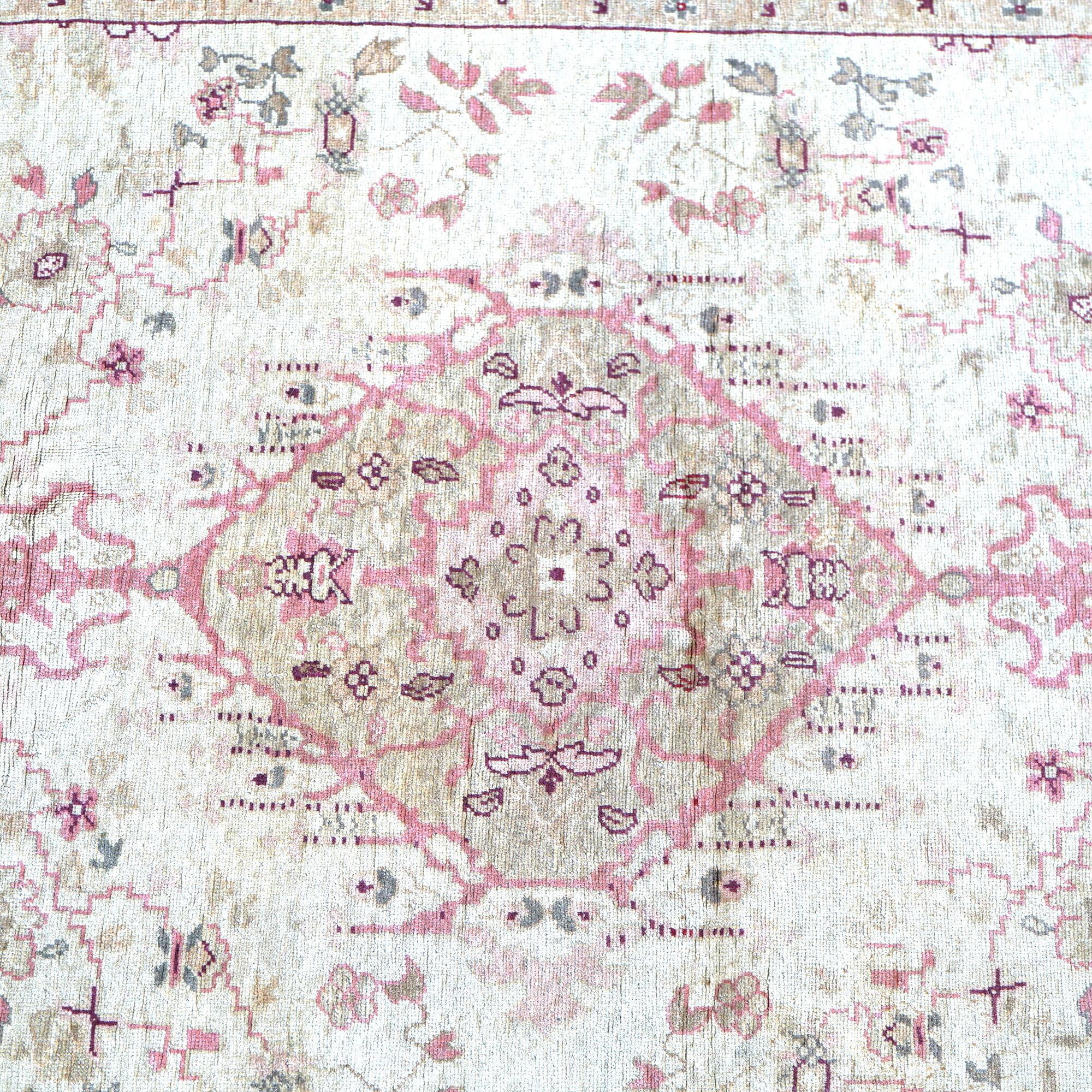 Antique Turkish Oushak Wool Rug C1920 In Good Condition For Sale In Big Flats, NY
