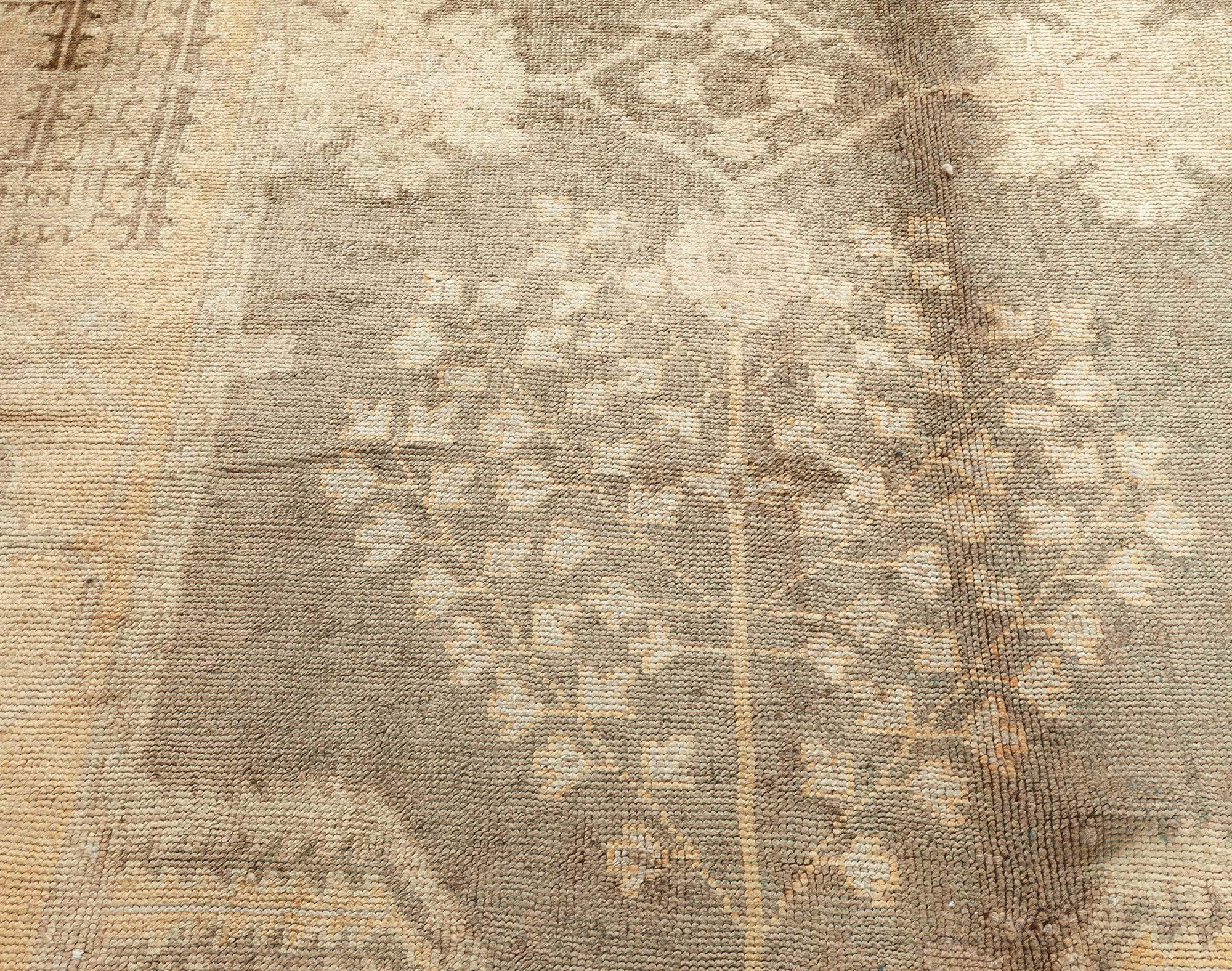 Hand-Knotted Antique Turkish Oushak Wool Rug For Sale