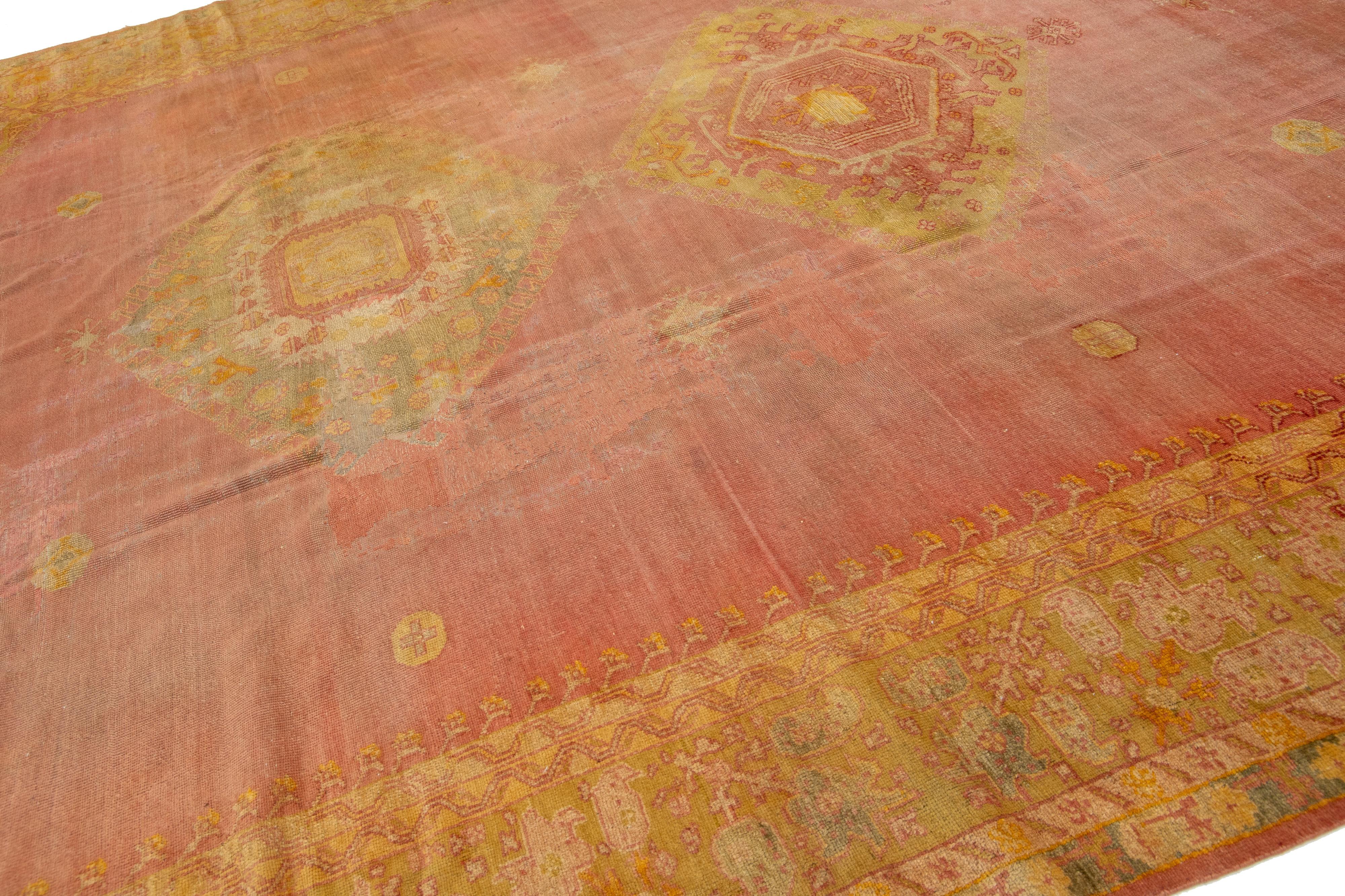 Ancien tapis turc Oushak en laine fait à la main en couleur terre cuite  en vente 3