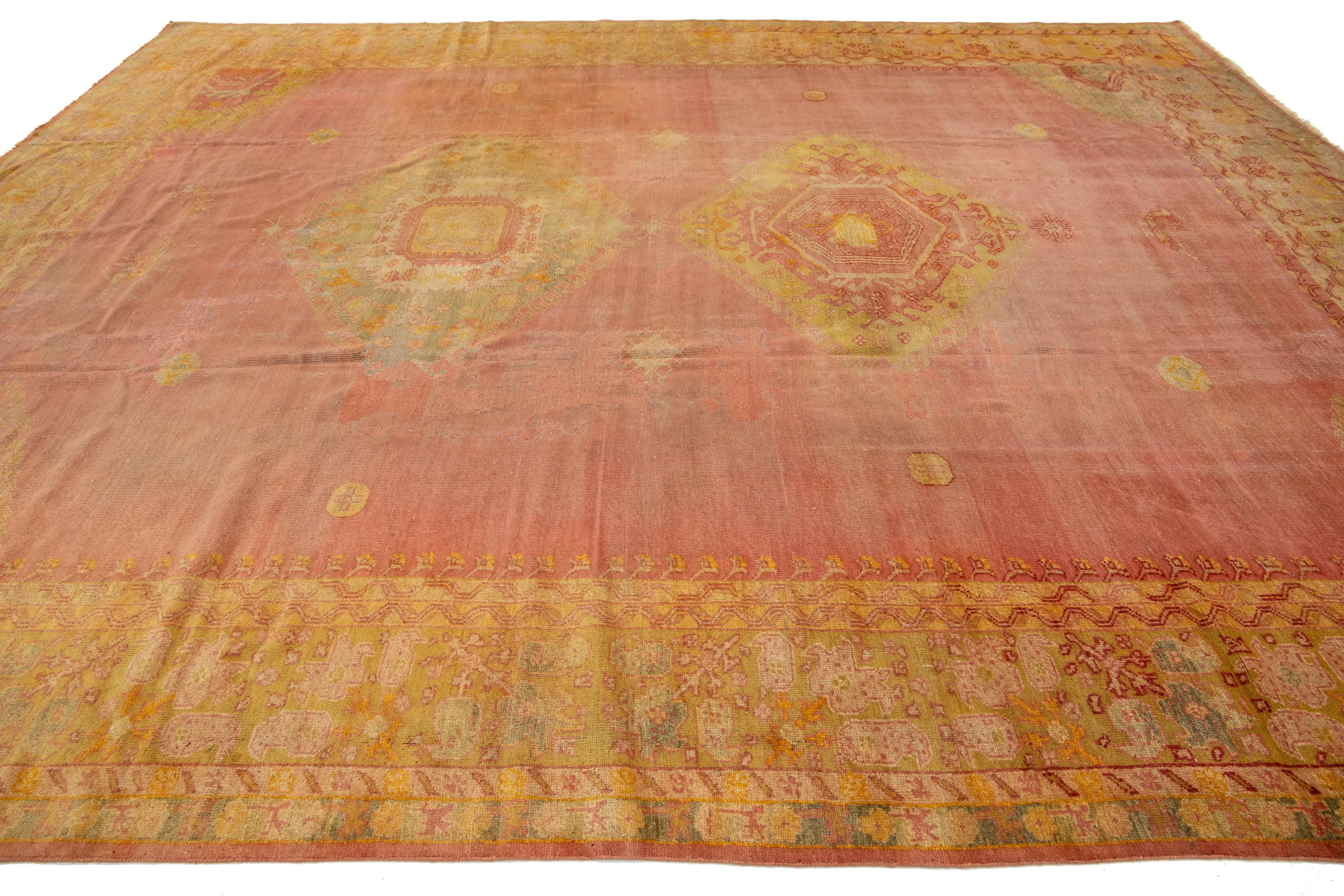 Antique Turkish Oushak Wool Rug Handmade In Terracotta Color  For Sale 4