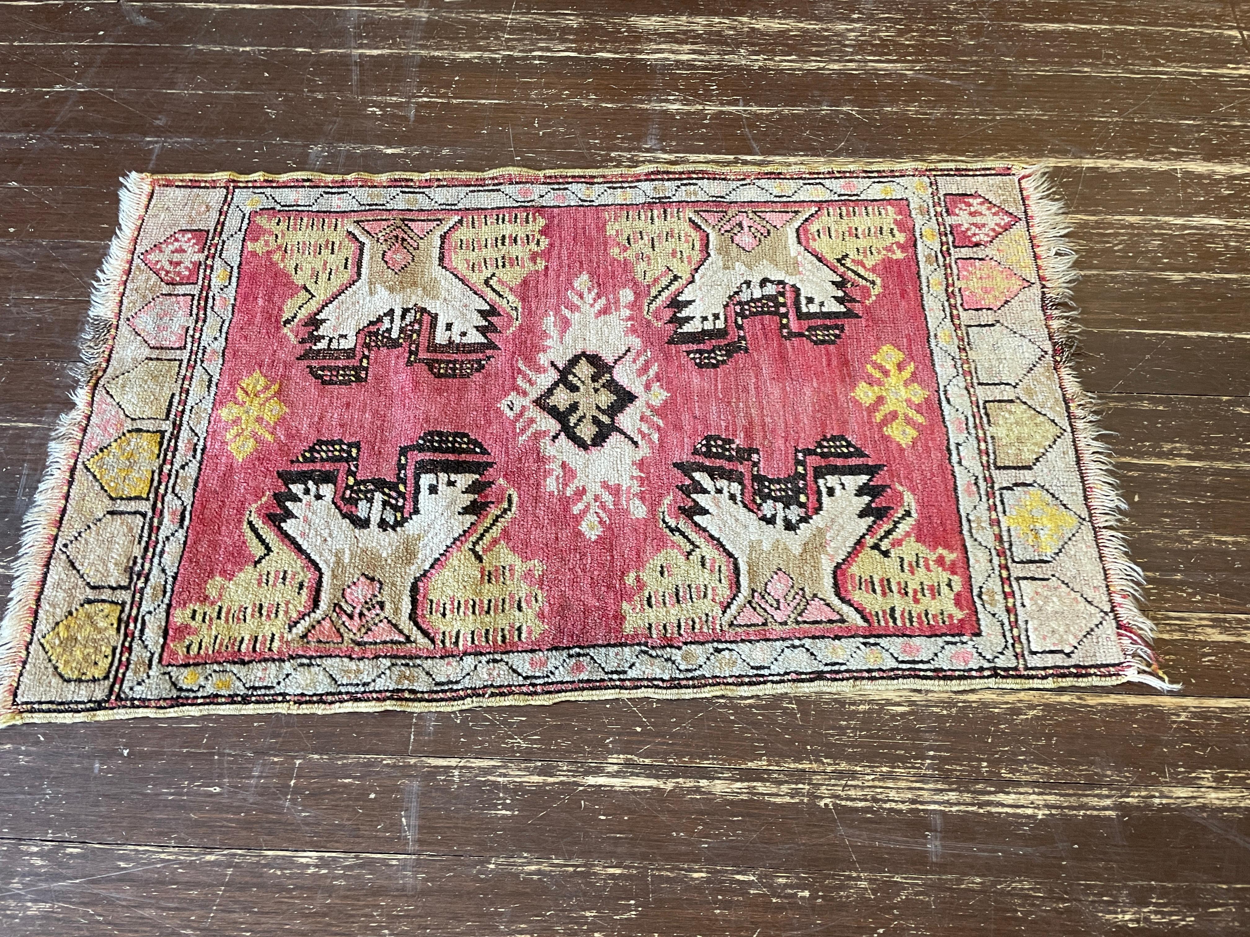 Hand-Knotted Antique  Turkish Oushak Yastik Anatolian Rug, Dragon design For Sale