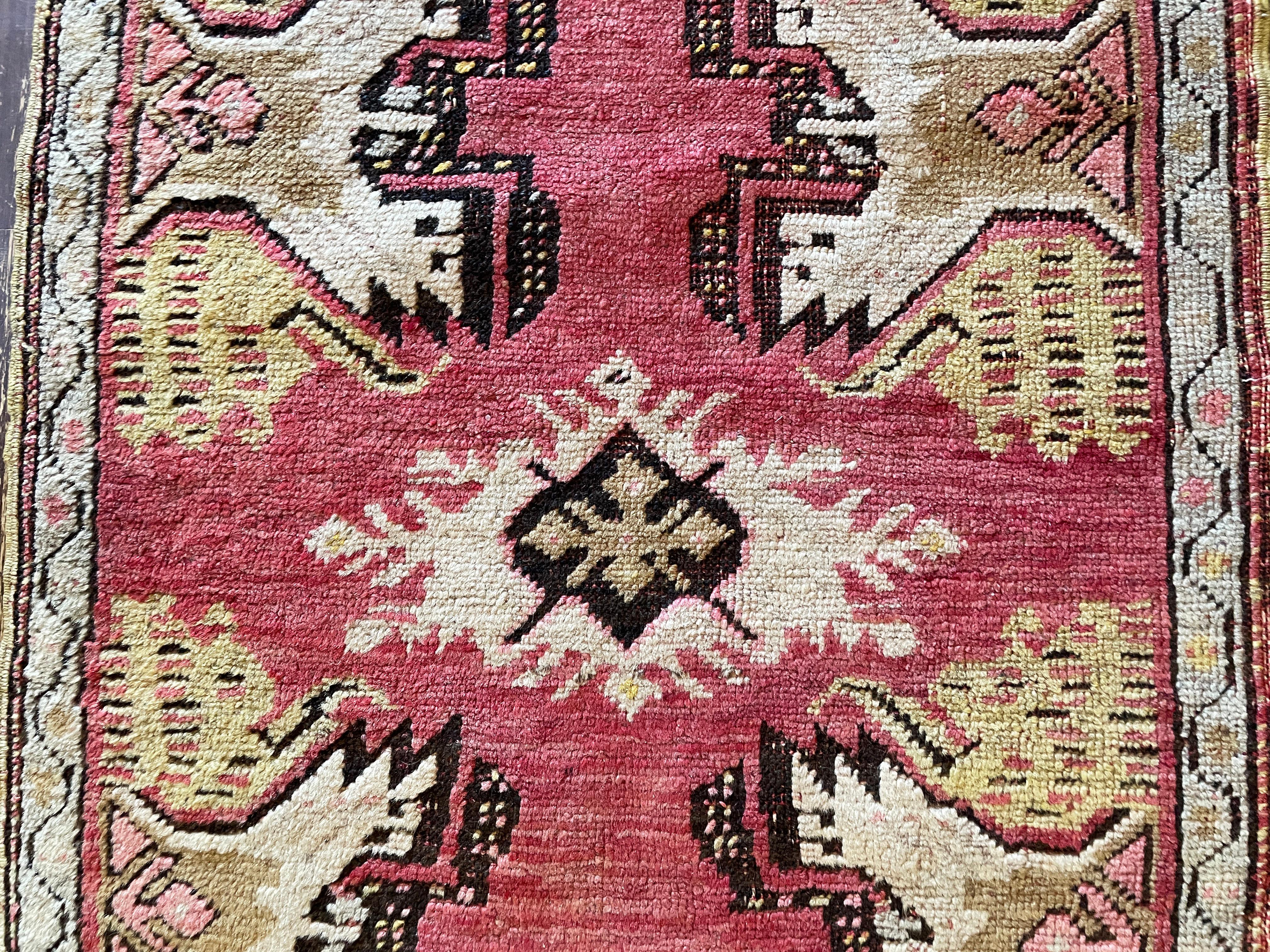 Wool Antique  Turkish Oushak Yastik Anatolian Rug, Dragon design For Sale
