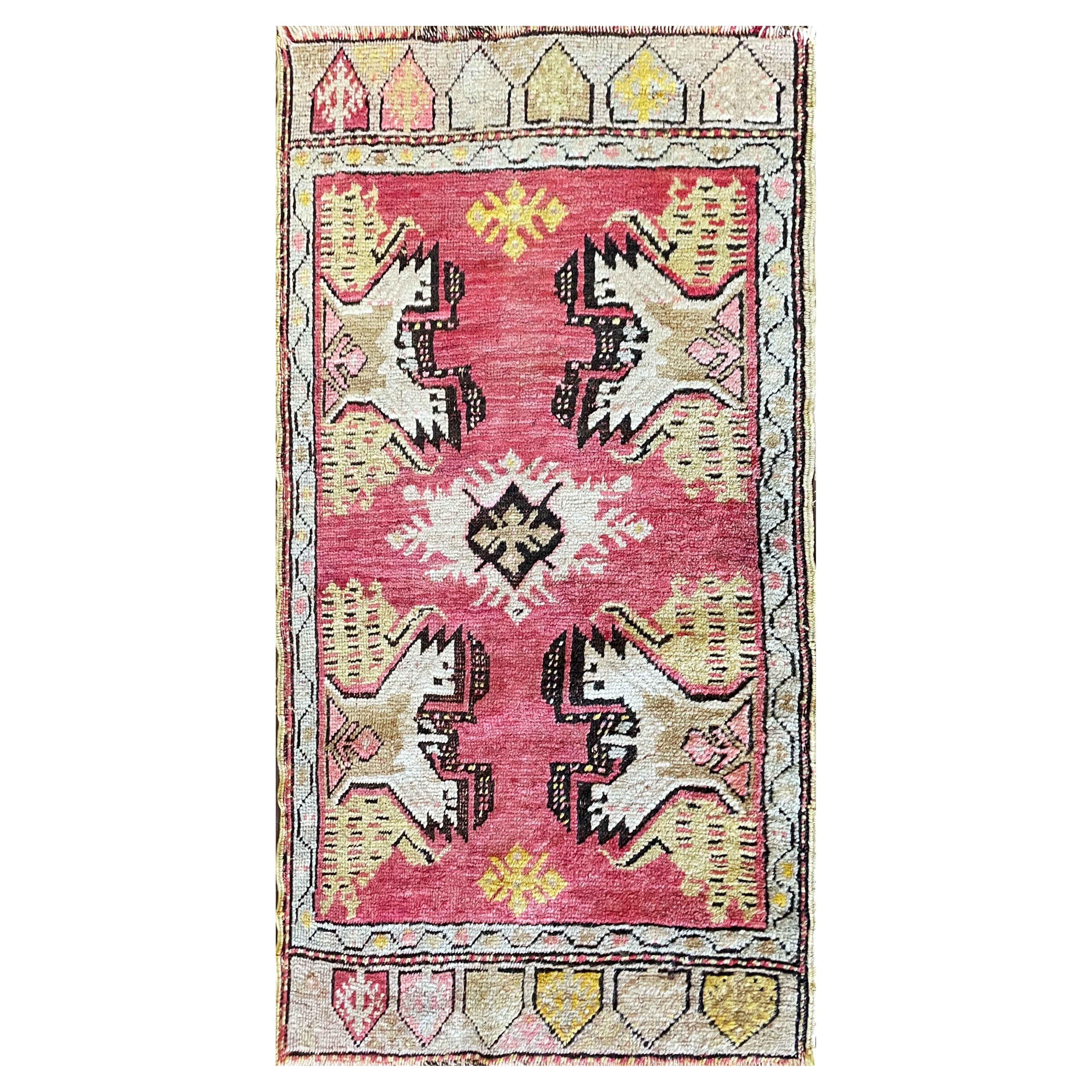 Antiguo  Alfombra turca Oushak Yastik Anatolia, diseño Dragón