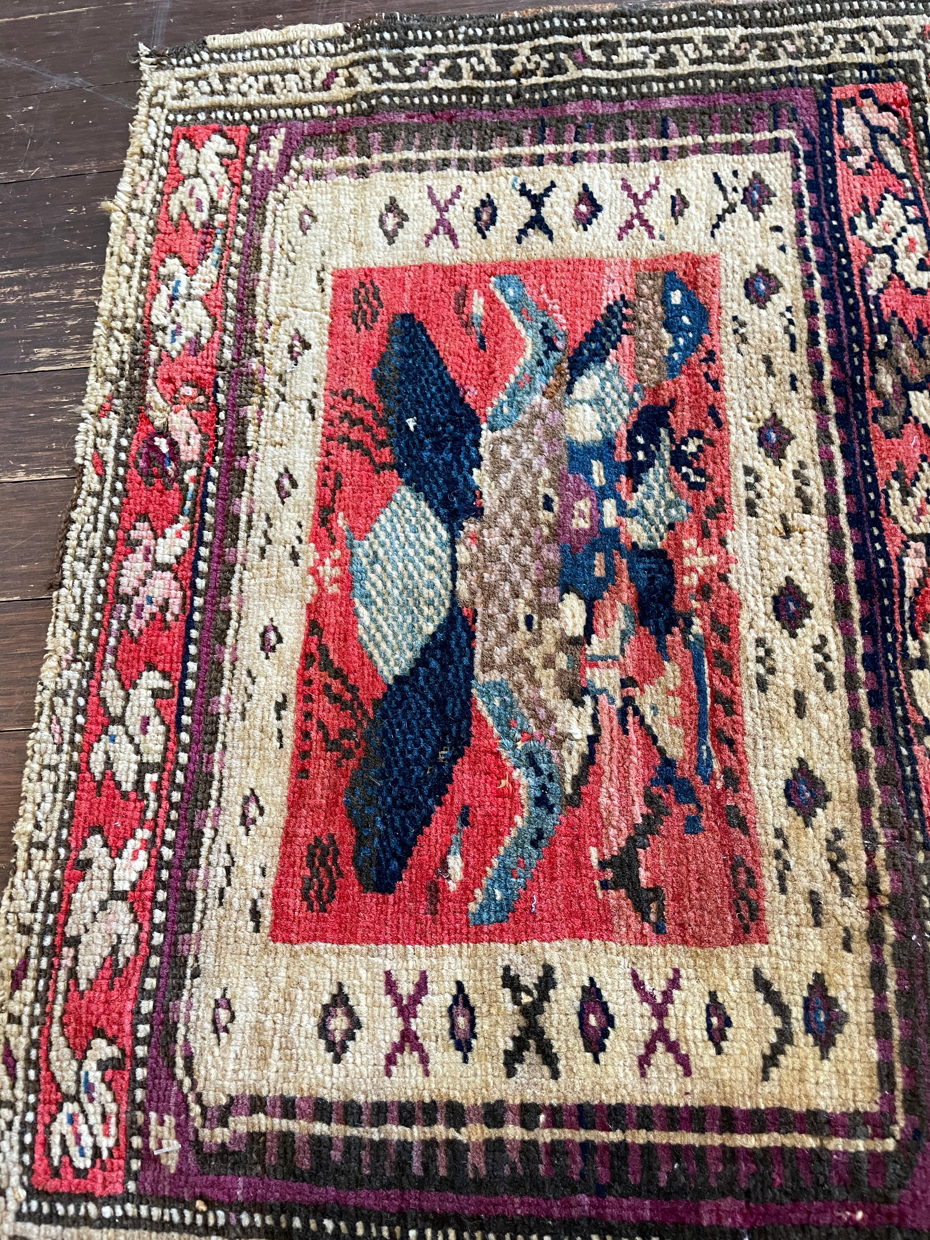 19th Century Antique  Turkish Oushak Yastik Anatolian Rug, Unusual For Sale