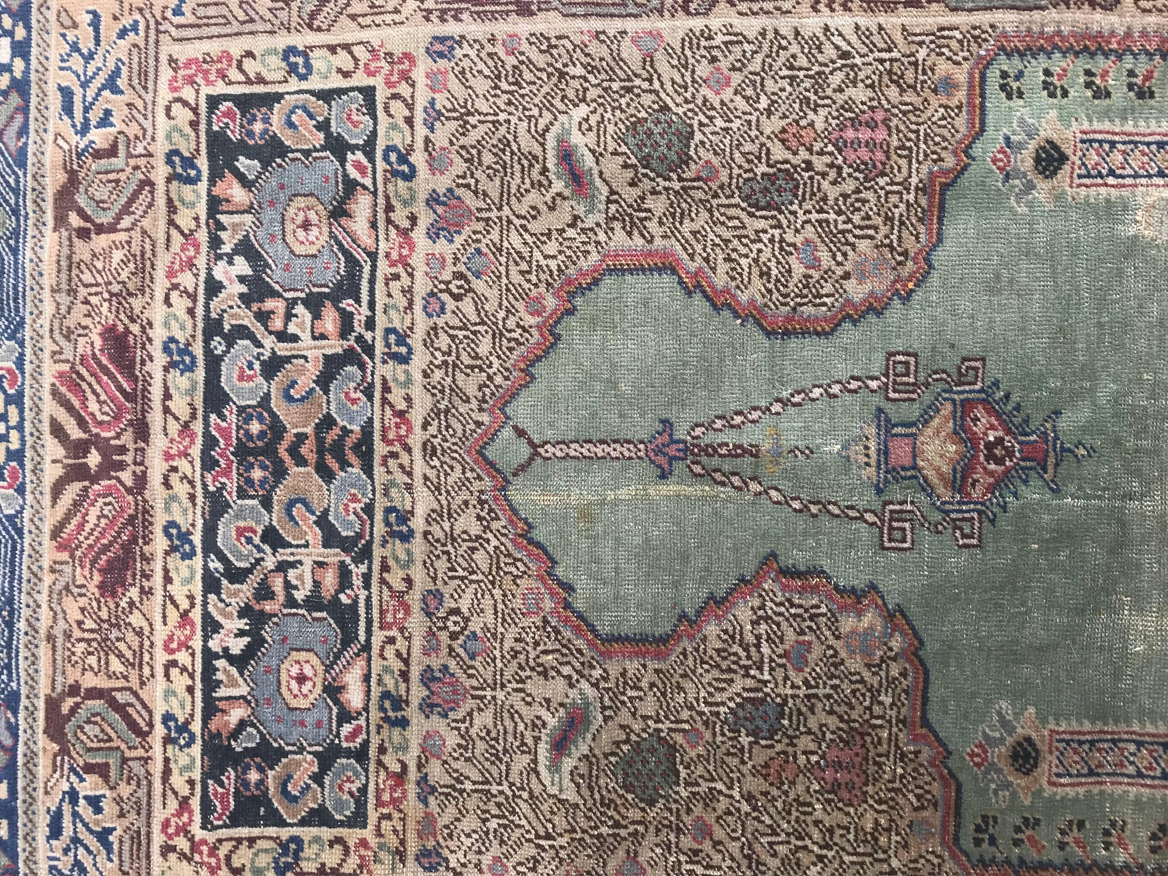 Hand-Knotted Antique Turkish Panderma 19th Century Prayer Rug
