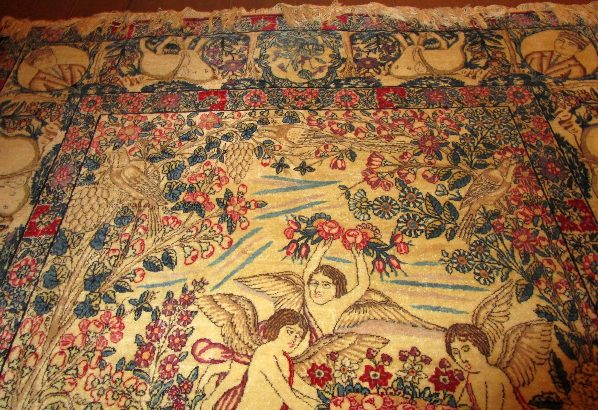 Hand-Knotted Antique Turkish Pictorial Commemorative Rug For Sale