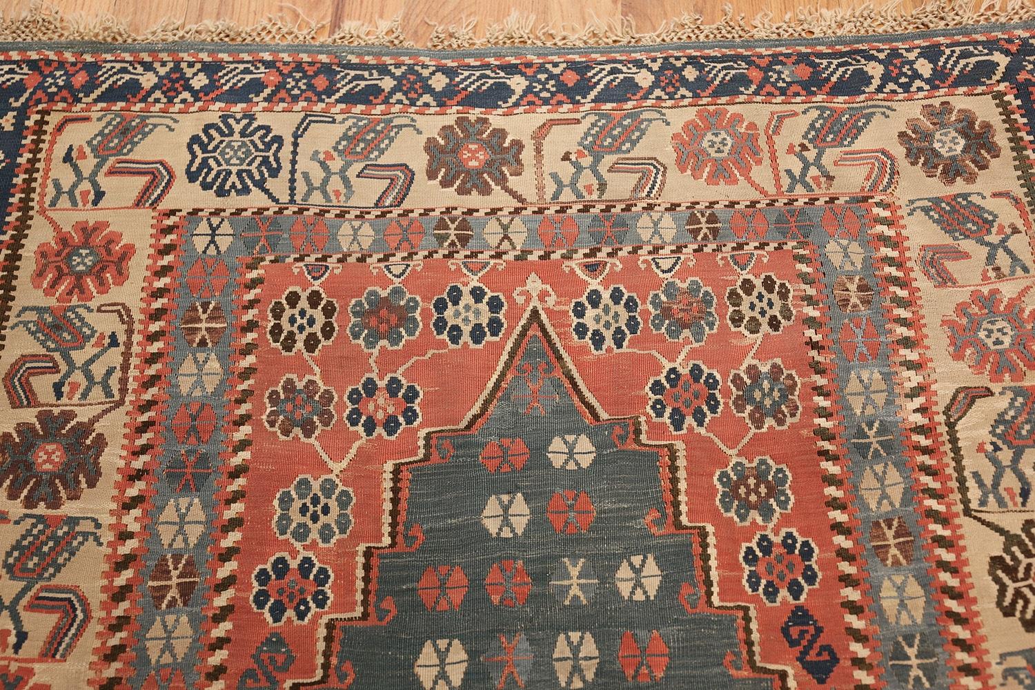Hand-Woven Antique Turkish Prayer Design Kilim Rug. Size: 4 ft 3 in x 5 ft 4 in