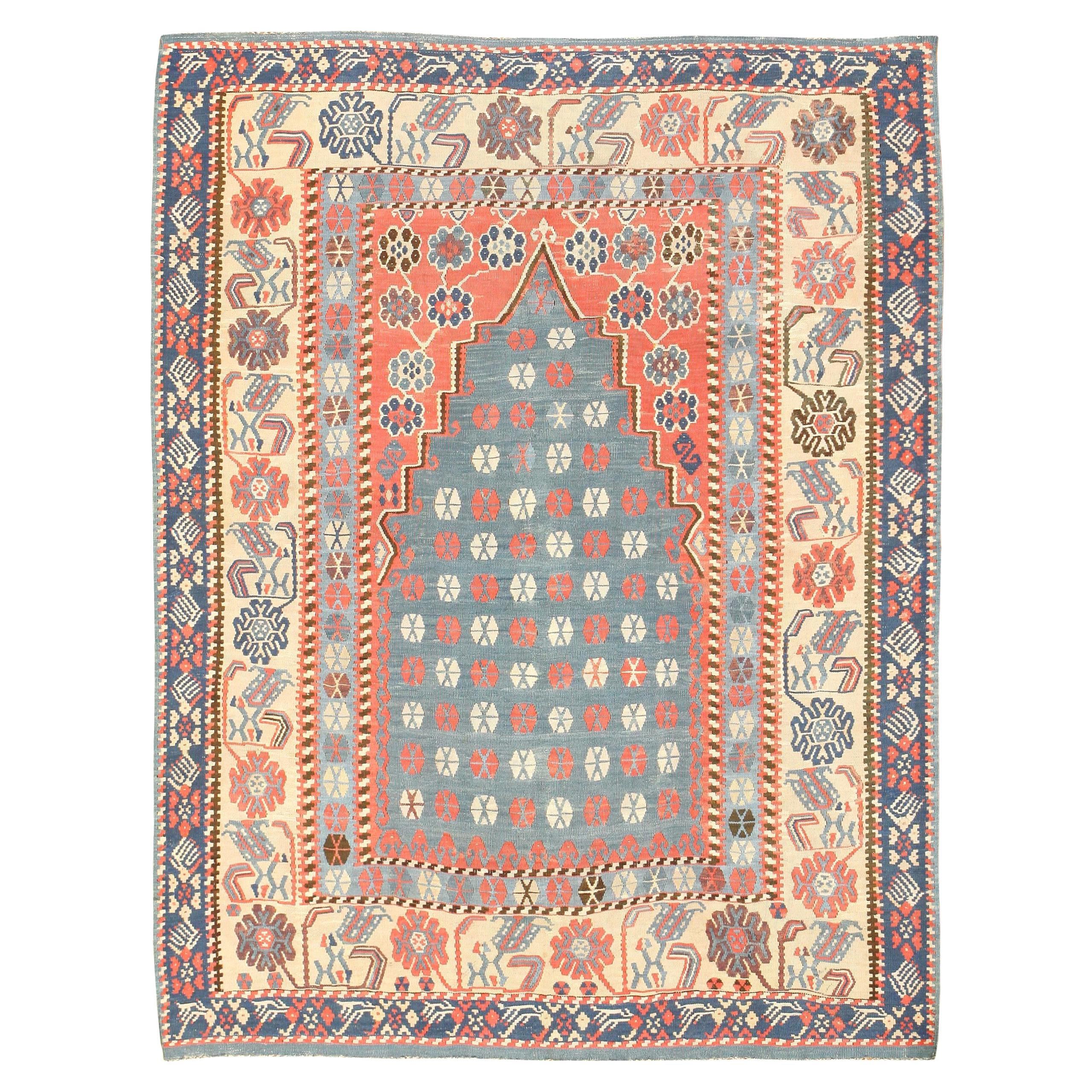 Antique Turkish Prayer Design Kilim Rug. Size: 4 ft 3 in x 5 ft 4 in