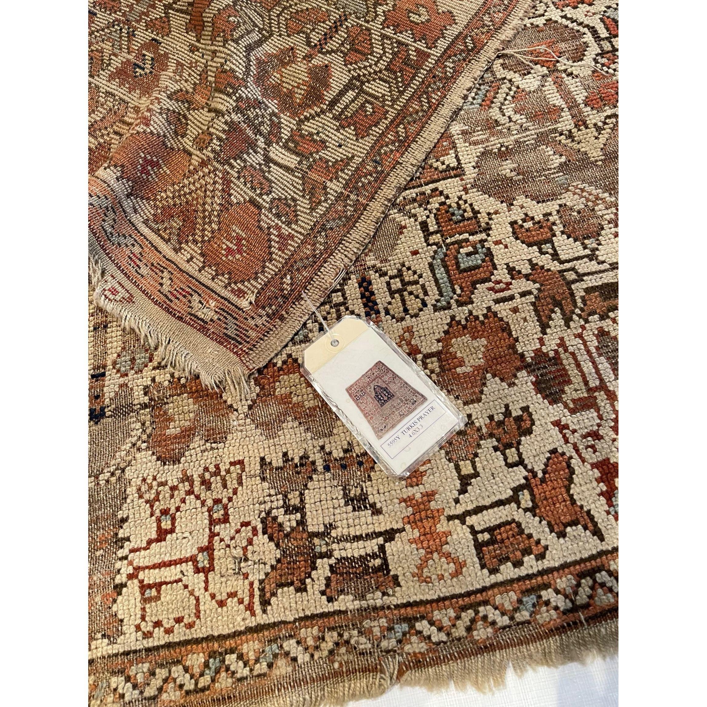 Other Antique Turkish Prayer Rug 4.6x3.3 For Sale