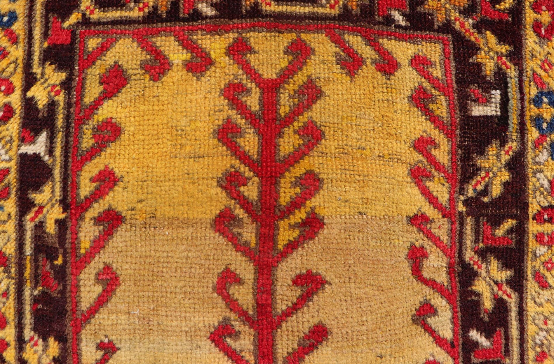 Antique Turkish Prayer Rug in Vibrant Saffron Yellow, Gold, Red and Blue In Good Condition For Sale In Atlanta, GA