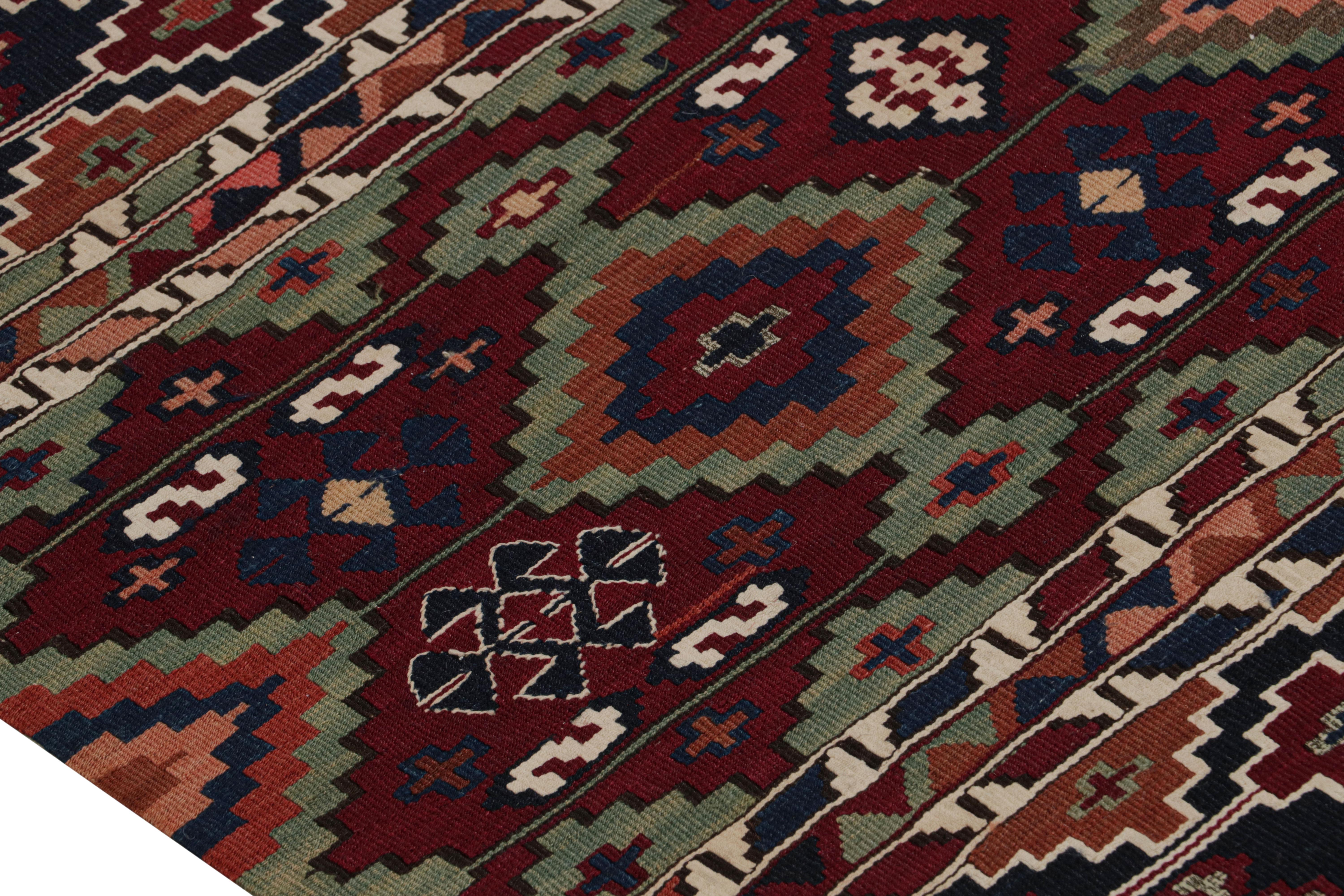 Hand-Knotted Antique Turkish Red and Blue Multi-Color Wool Kilim Rug by Rug & Kilim For Sale