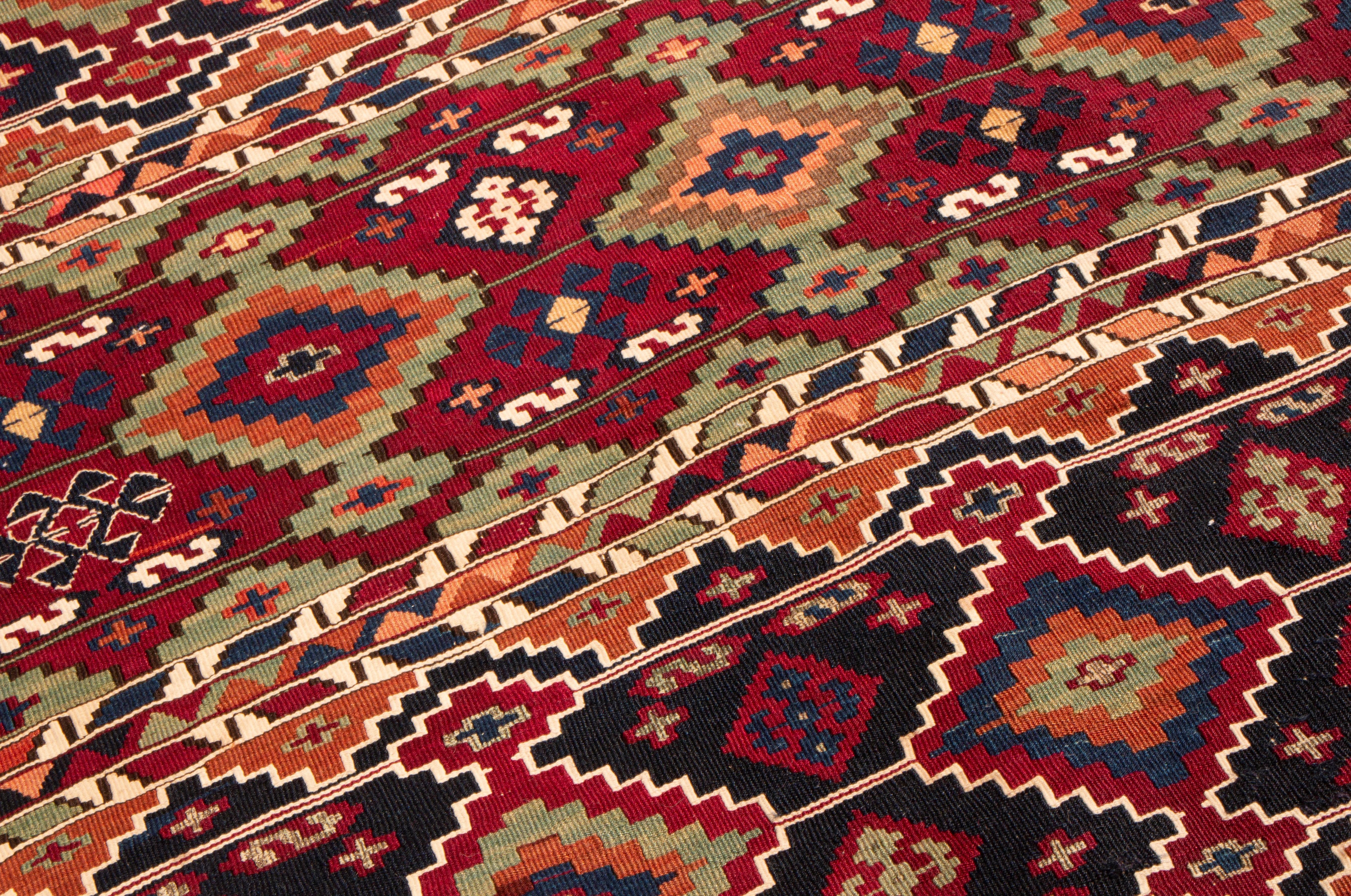 Antique Turkish Red and Blue Multicolor Wool Kilim Rug In Good Condition In Long Island City, NY