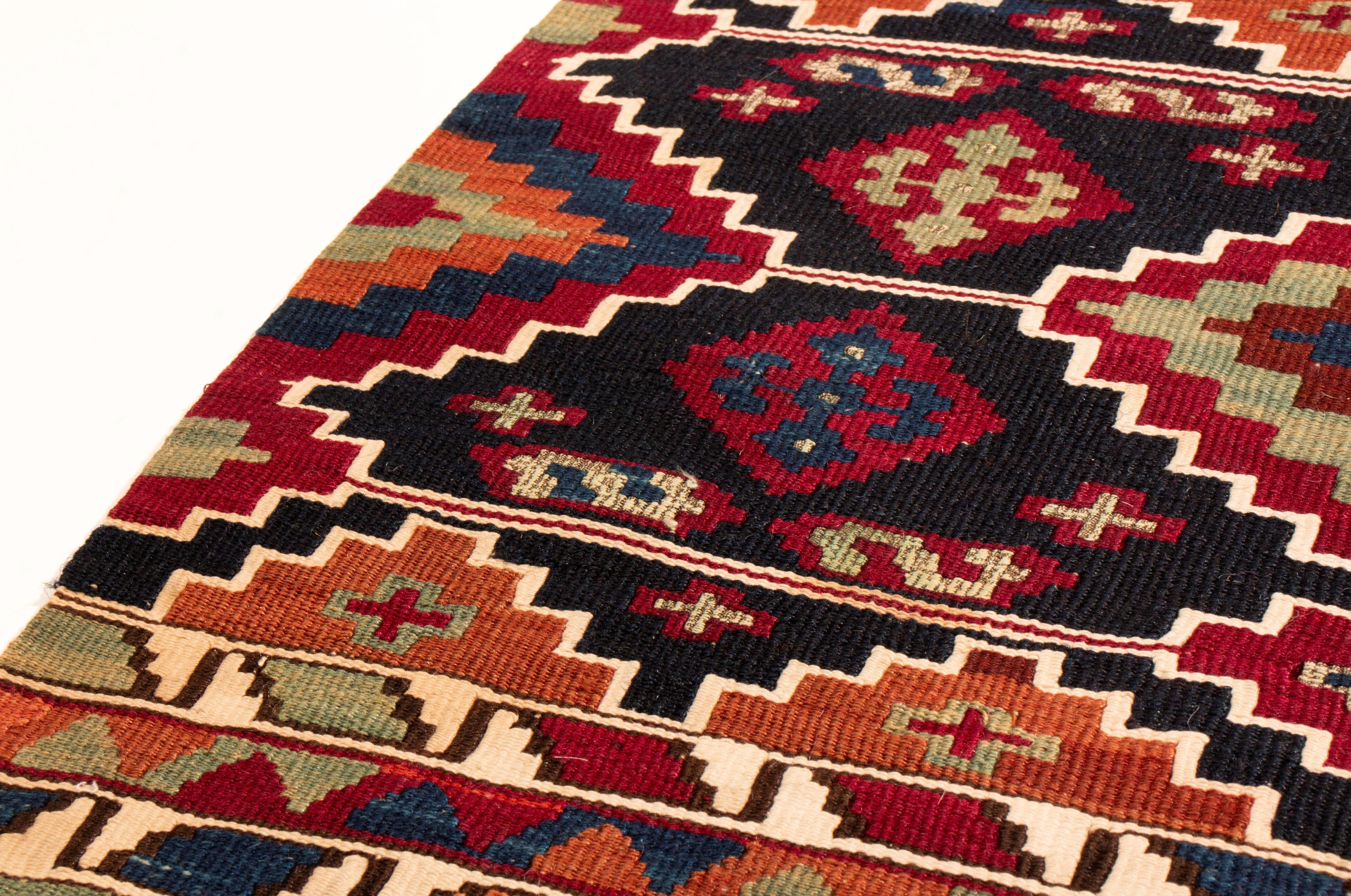 Early 20th Century Antique Turkish Red and Blue Multicolor Wool Kilim Rug