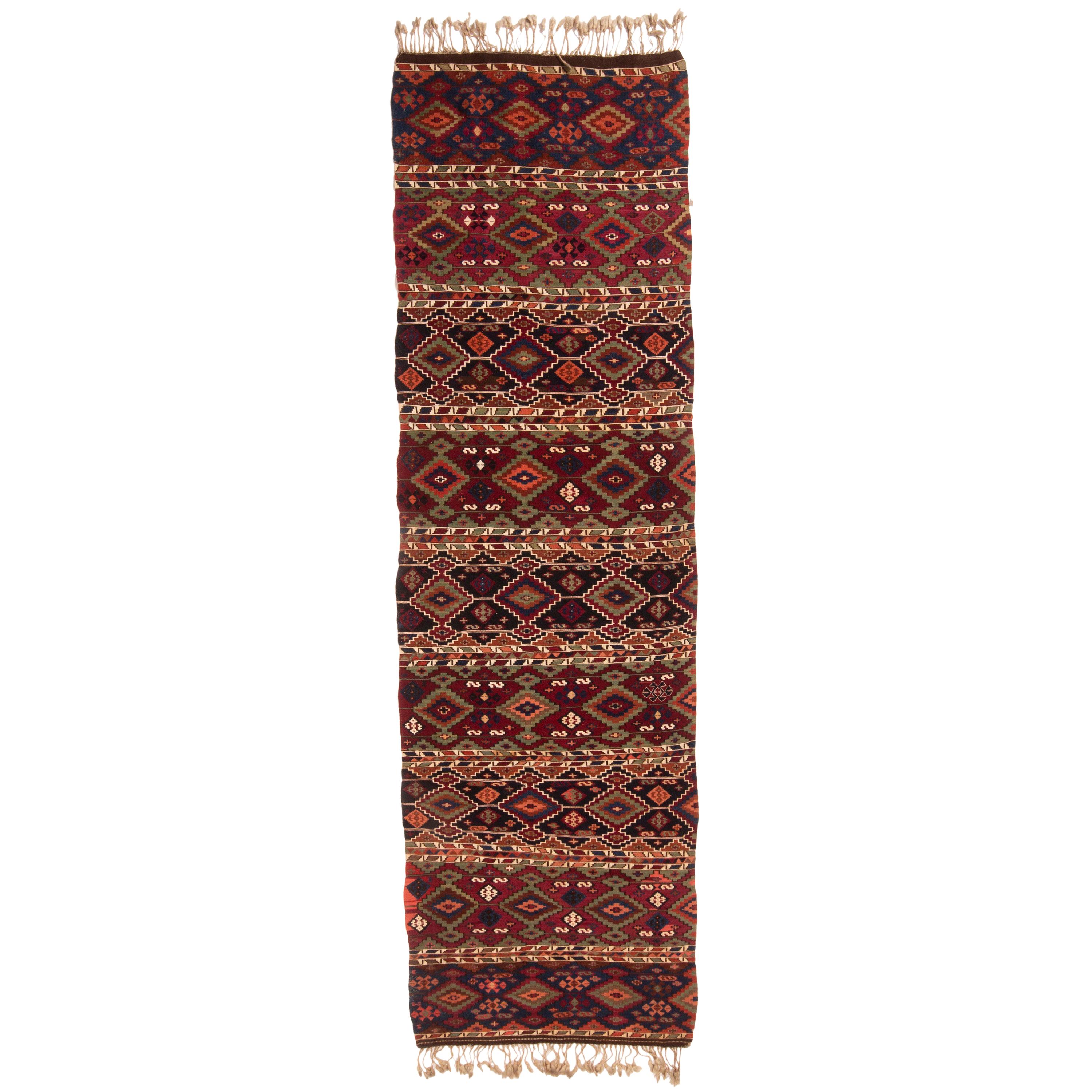 Antique Turkish Red and Blue Multi-Color Wool Kilim Rug by Rug & Kilim For Sale