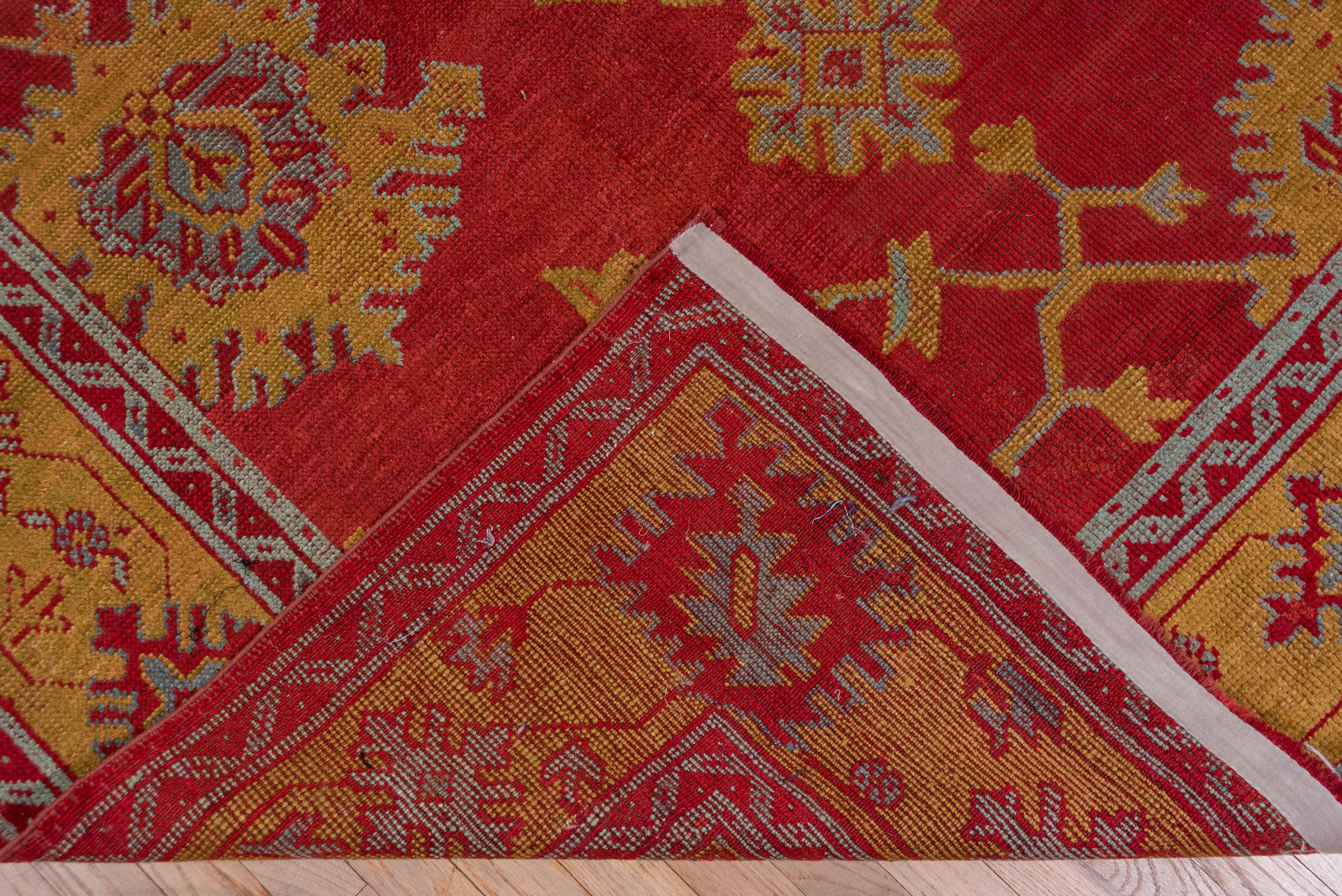 Antique Turkish Red Oushak Carpet, Yellow Borders, circa 1910s For Sale 1