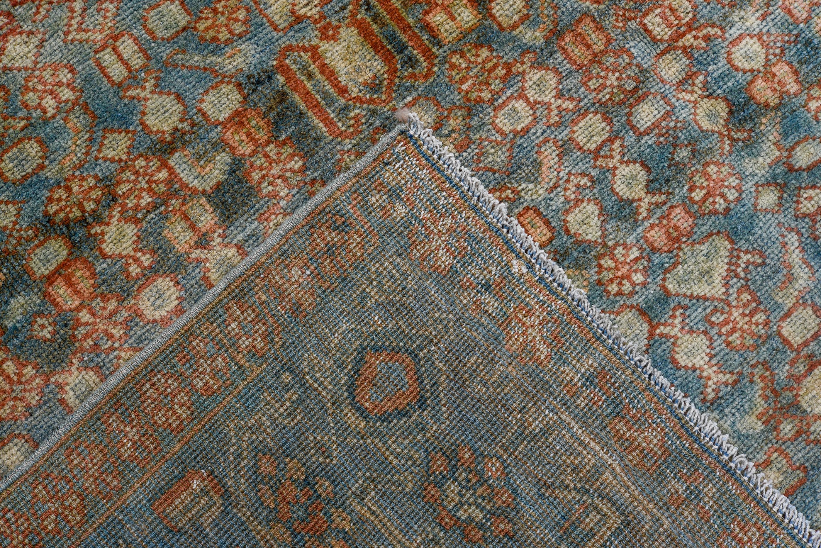 Persian Antique Bidjar Rug Coral Reds Paired With Soothing Blues - Herati Pattern For Sale