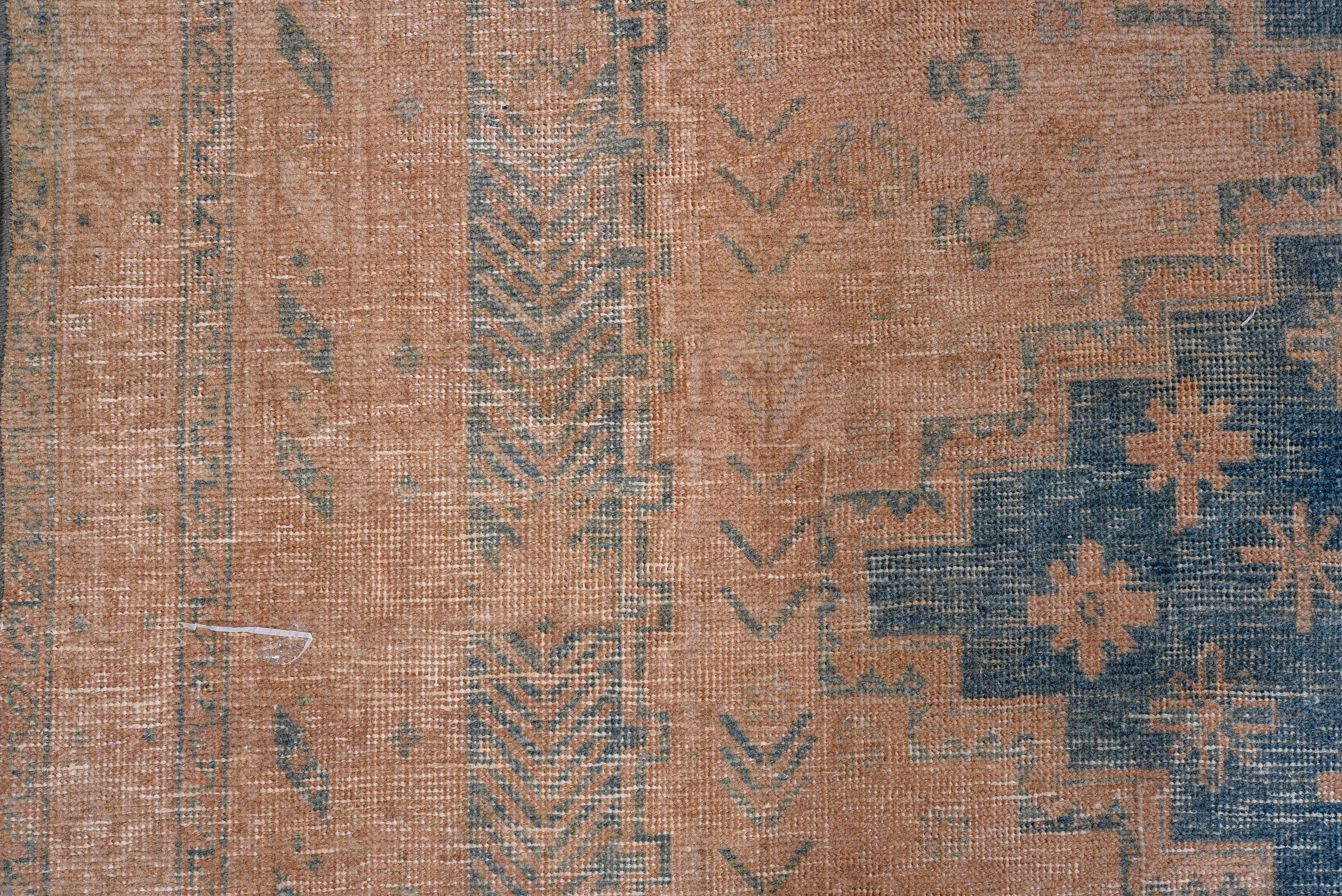 Antique Afshar Rug - Faded Orange and Deep Sea Blue In Good Condition For Sale In New York, NY