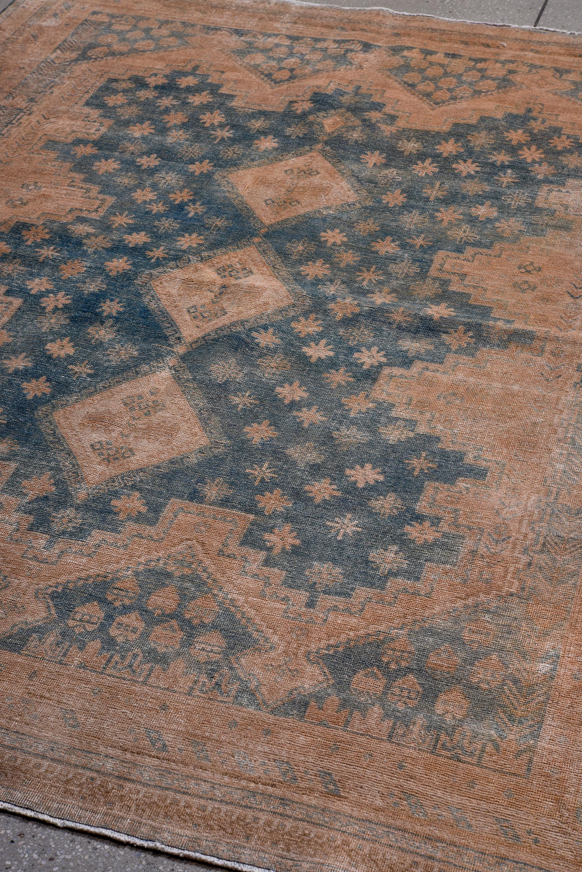 Wool Antique Afshar Rug - Faded Orange and Deep Sea Blue For Sale