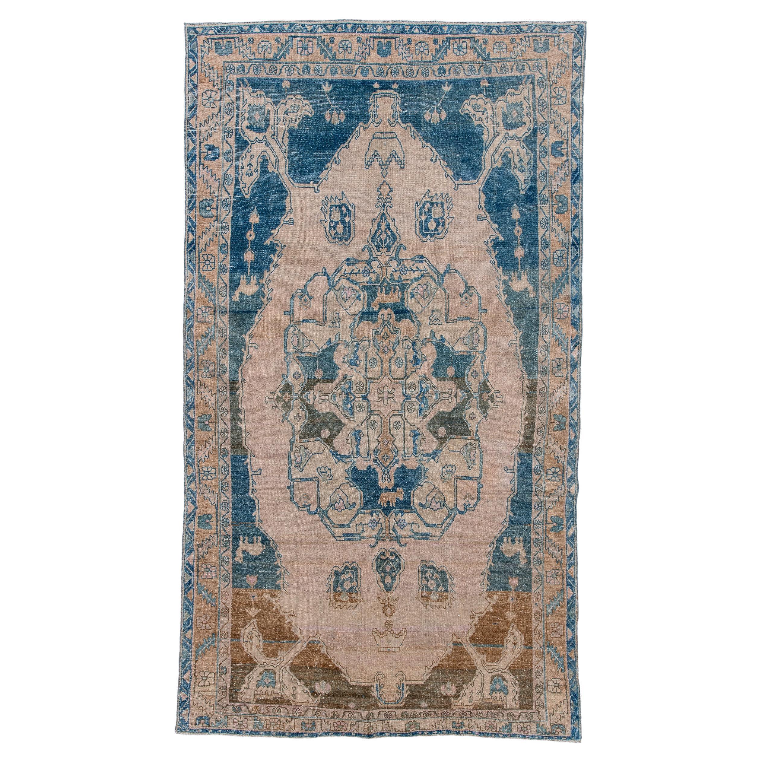 Antique Malayer Grand Medallion Rug 1950s - Cornflower Blue and Creamfstyle For Sale