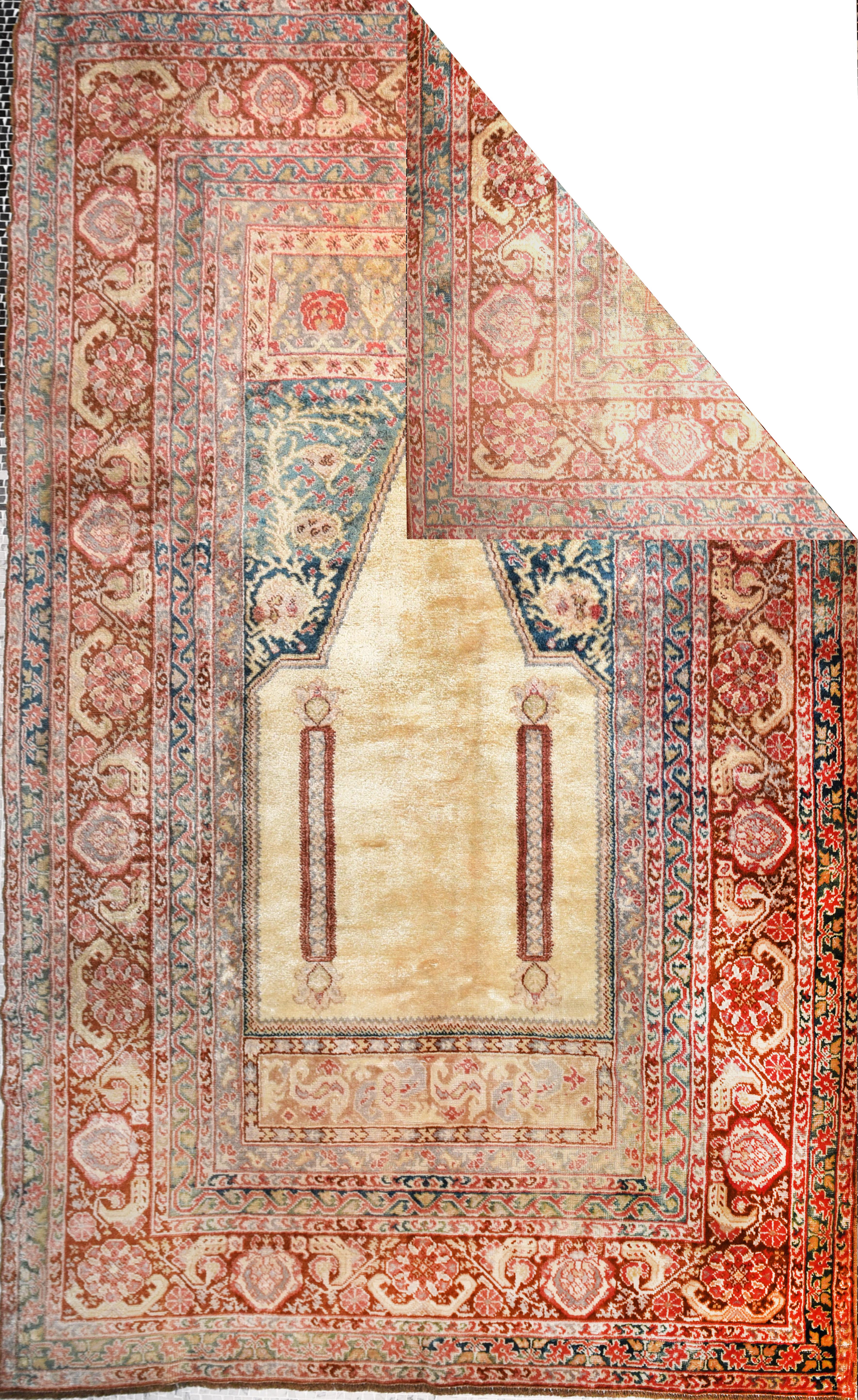 Fine antique Turkish rug angora Moher wool, hand knotted, circa 1890

Design: Directional

Oushak rugs originated in the small town of Oushak in west-central Anatolia, today just south of Istanbul, Turkey. Unlike most Turkish rugs, Oushak