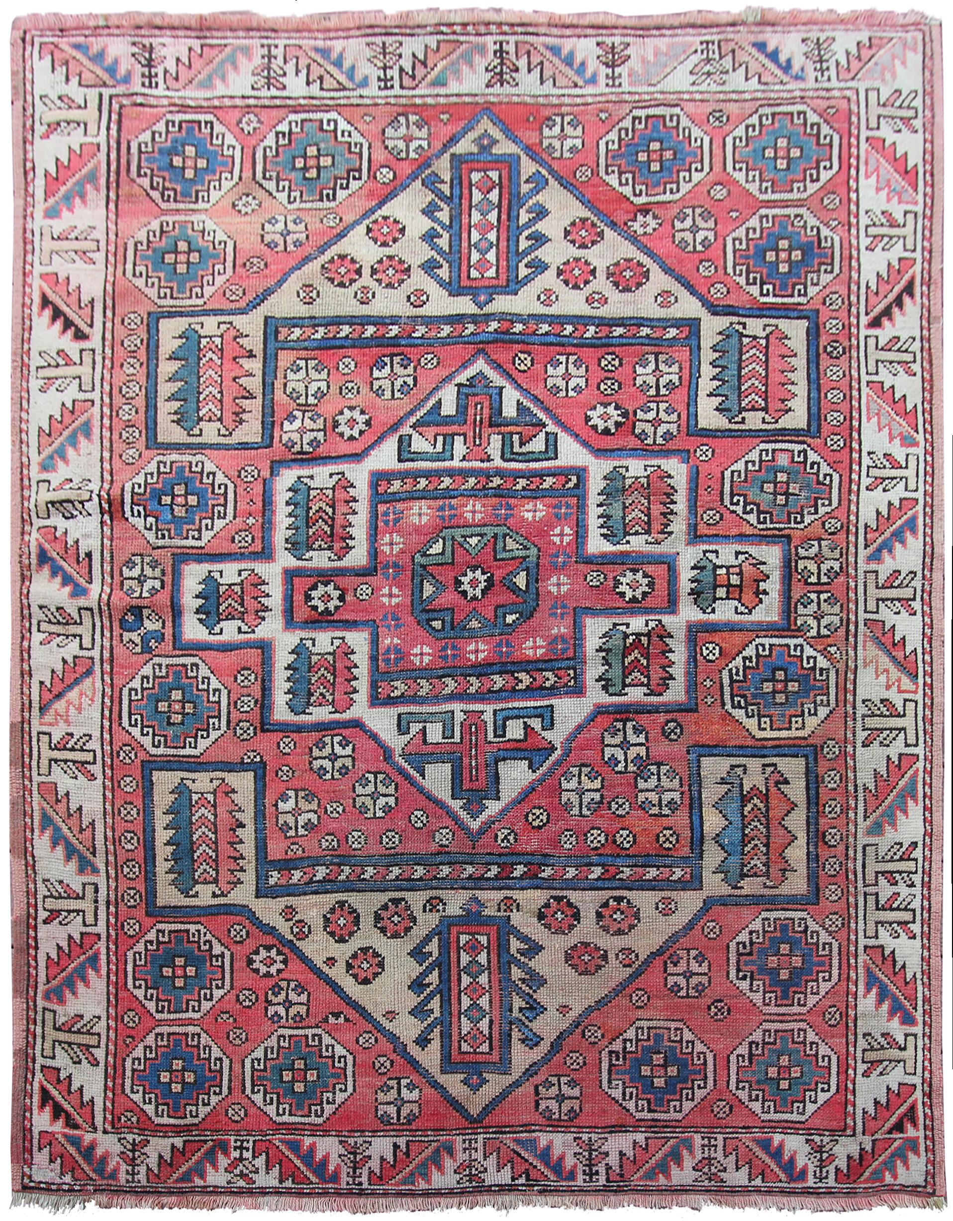 Antique Turkish Rug Antique Bergama Rug Antique Kazak Rug Collectors 1890 In Good Condition For Sale In New York, NY