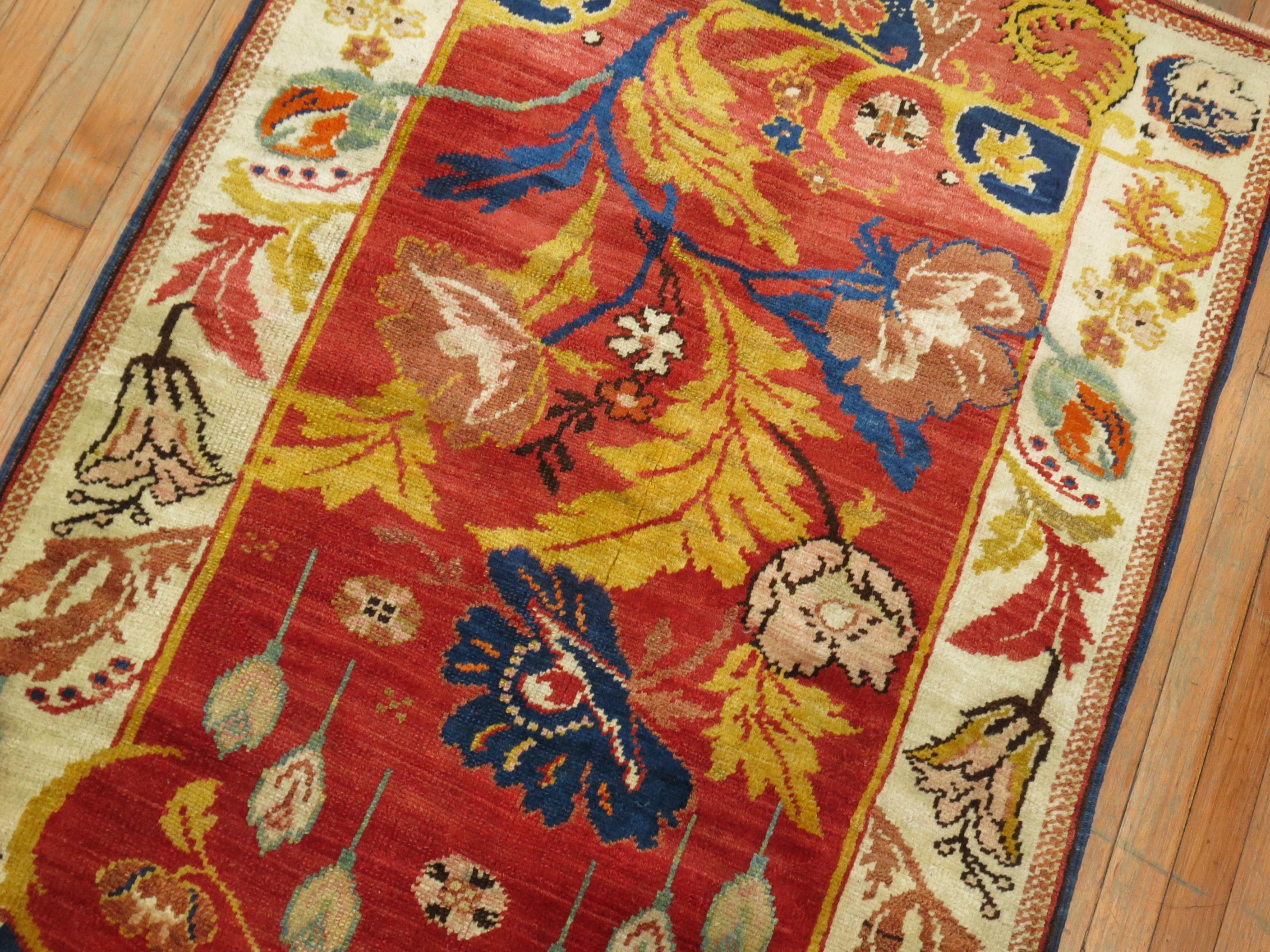 A mid-20th century Turkish scatter size rug purchased from a upper east side penthouse in Manhattan. The piece was ordered back in 1948 by a couple for their master bedroom. In excellent shape.

Measures: 3'5