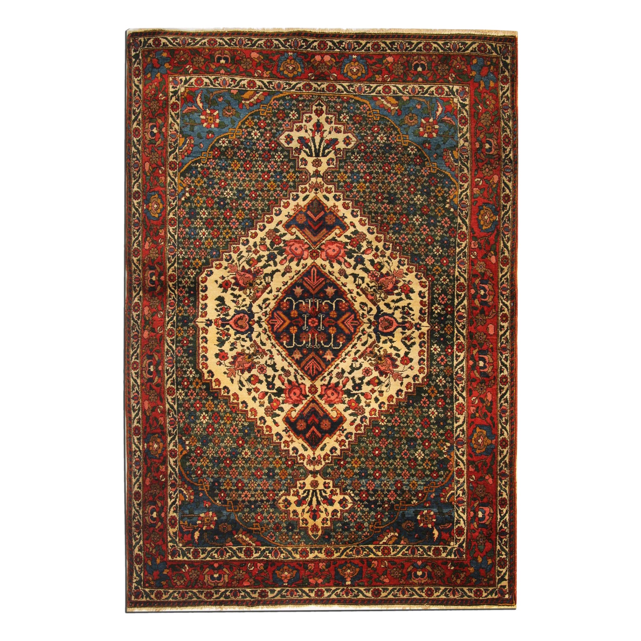 Tapis turc ancien vert Bakhtiyar, tapis fait à la main, vente de tapis orientaux en vente