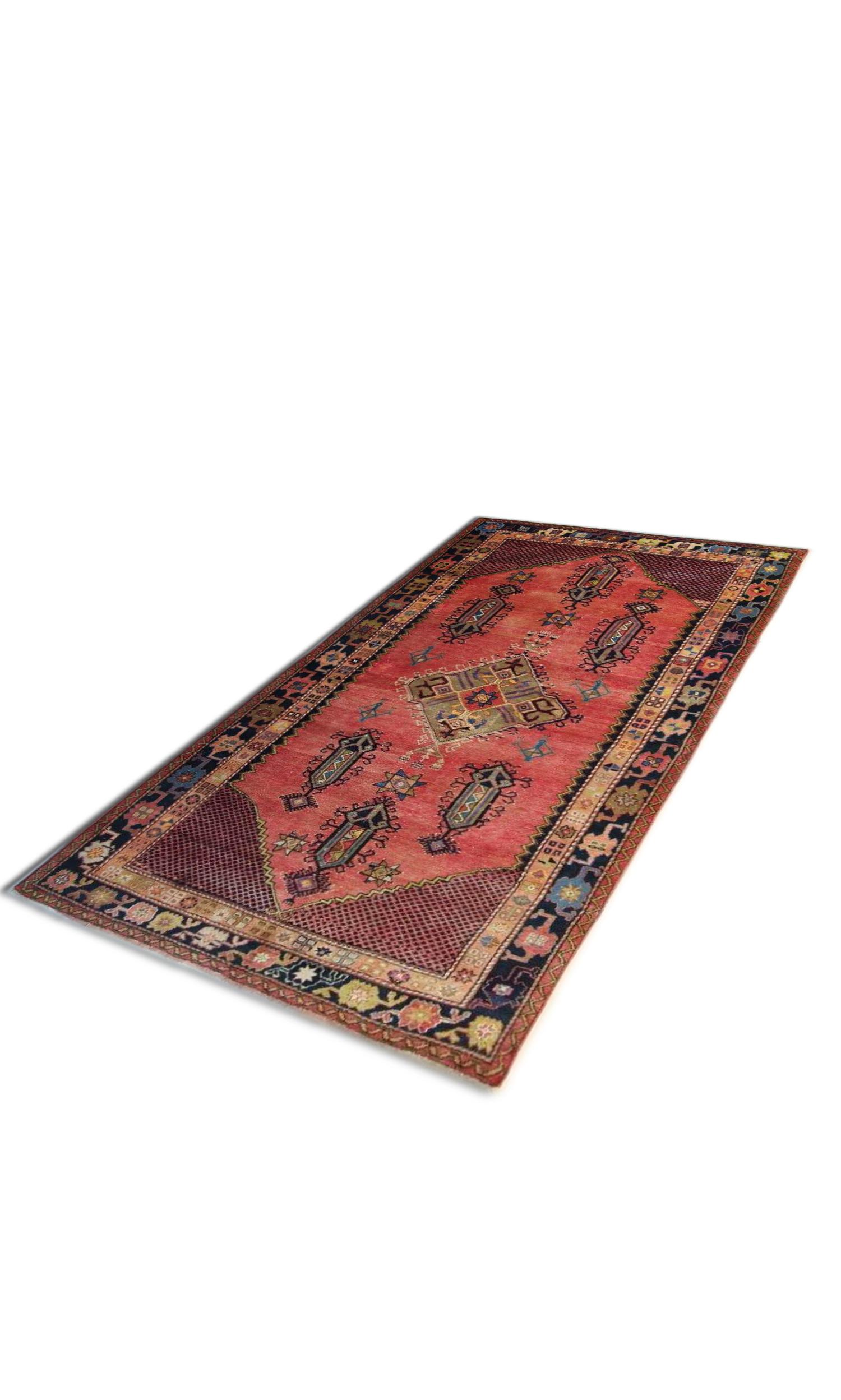 Country Antique Turkish Rug Handmade Carpet Oriental Rust Brown Geometric Rug For Sale