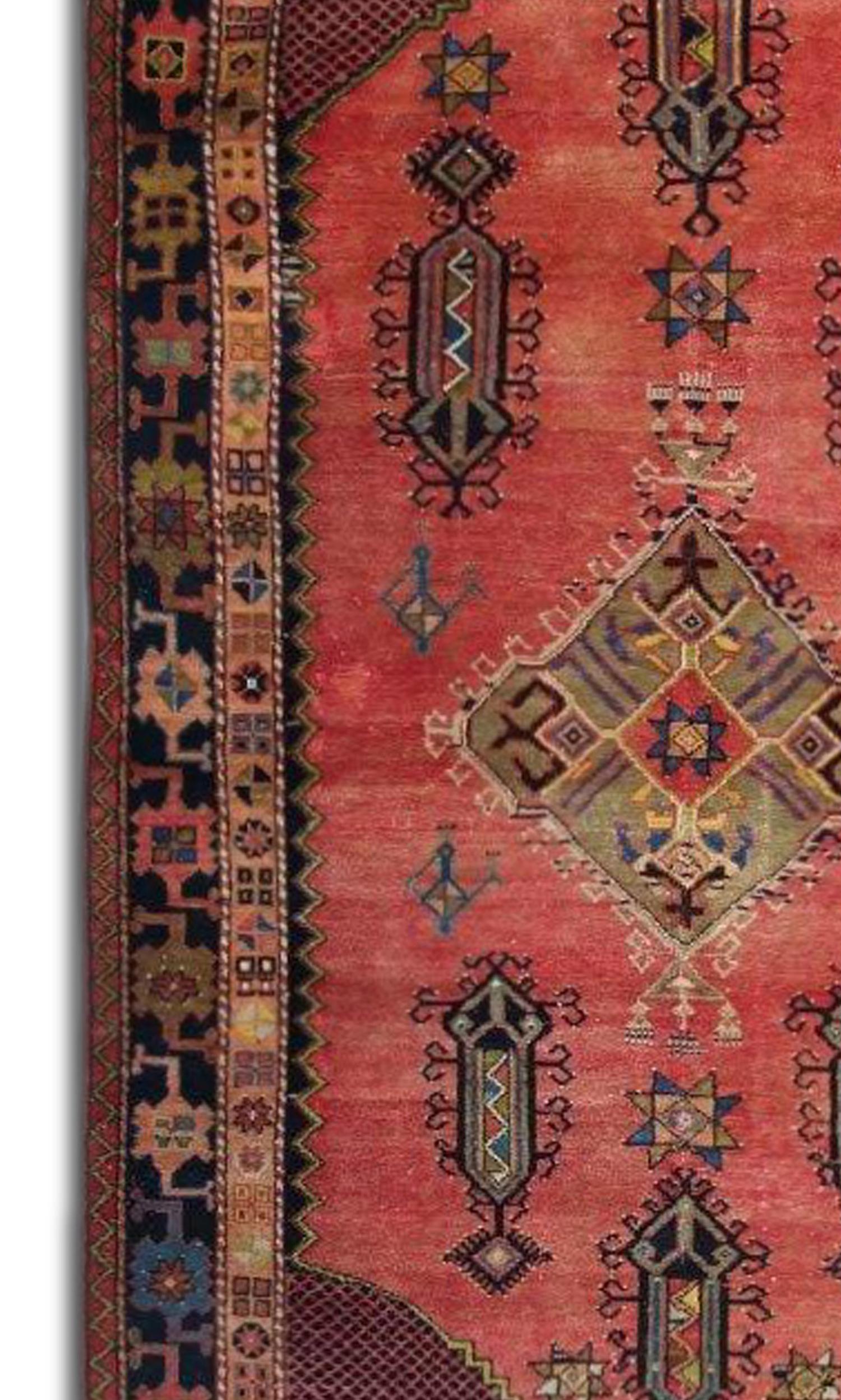Antique Turkish Rug Handmade Carpet Oriental Rust Brown Geometric Rug In Excellent Condition For Sale In Wembley, GB