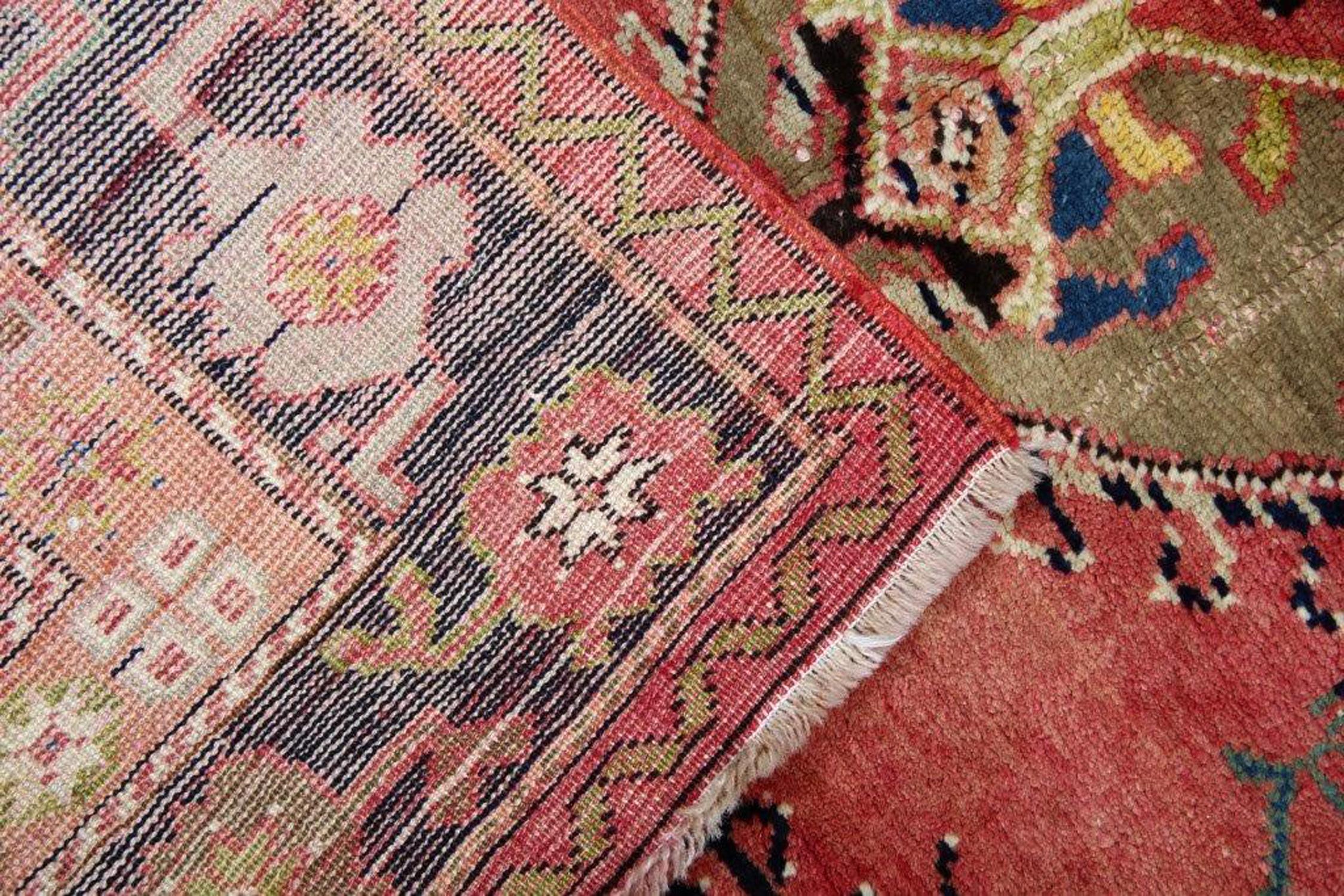 Wool Antique Turkish Rug Handmade Carpet Oriental Rust Brown Geometric Rug For Sale