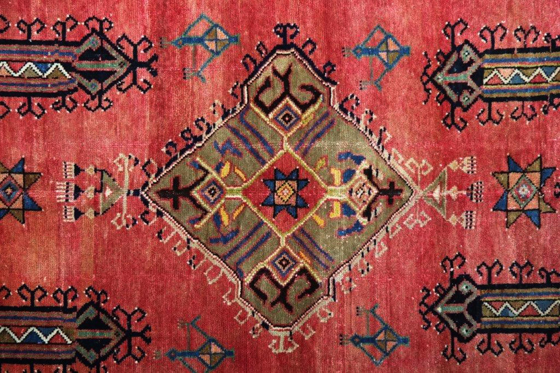 Antique Turkish Rug Handmade Carpet Oriental Rust Brown Geometric Rug For Sale 1
