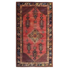 Antique Turkish Rug Handmade Carpet Oriental Rust Brown Geometric Rug