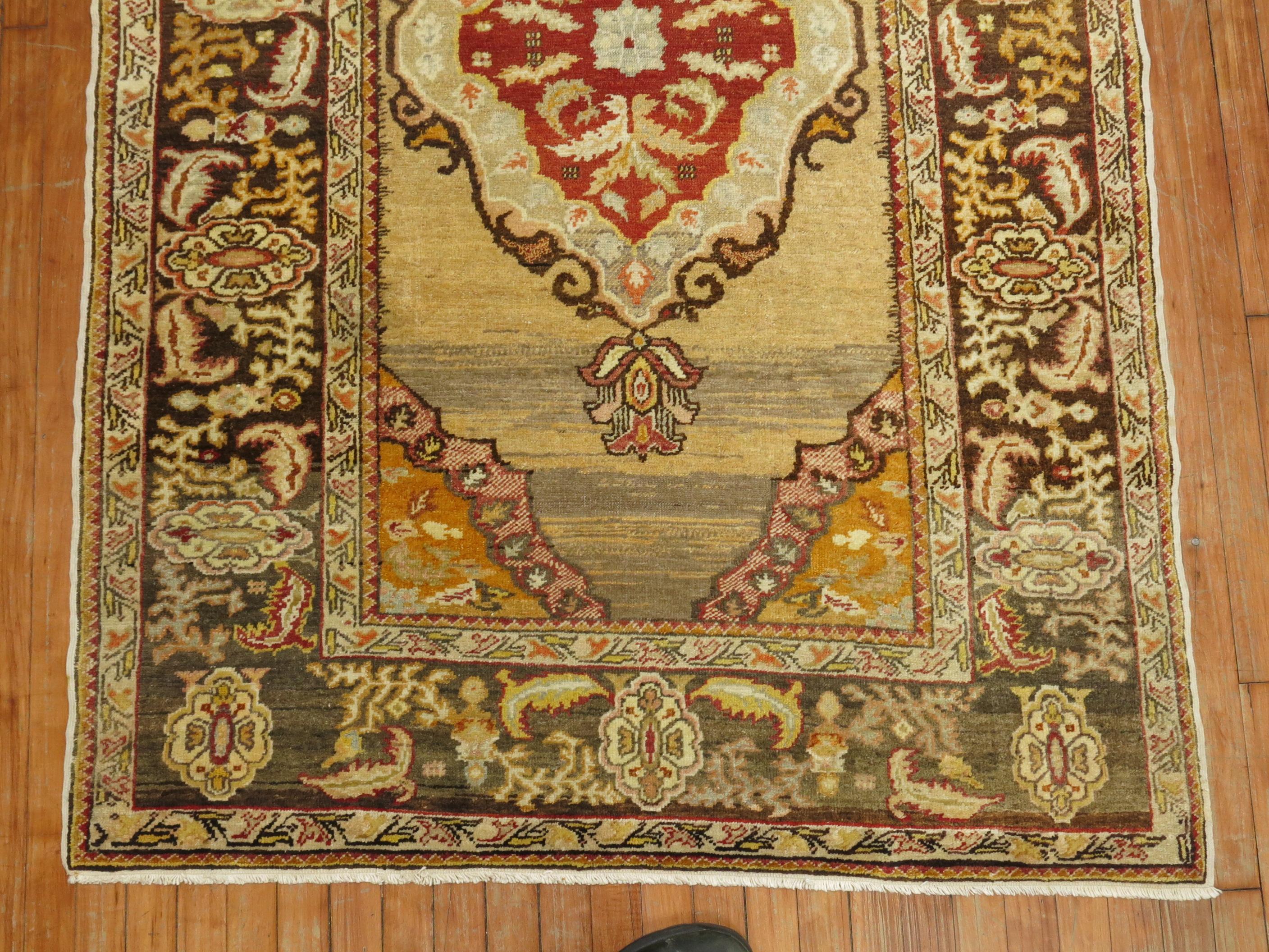 Gothic Antique Turkish Rug in Ivory and Gray For Sale