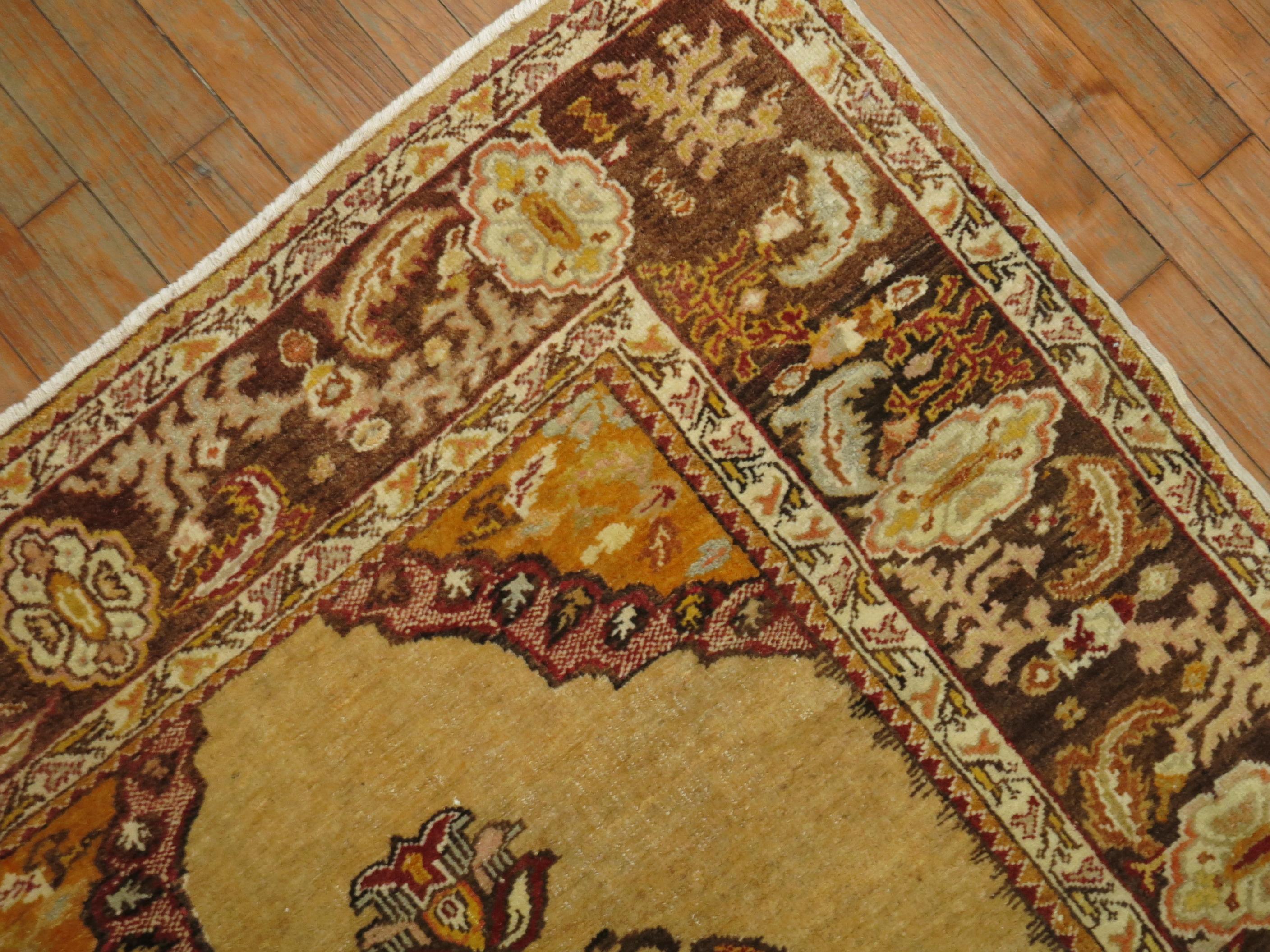 20th Century Antique Turkish Rug in Ivory and Gray For Sale