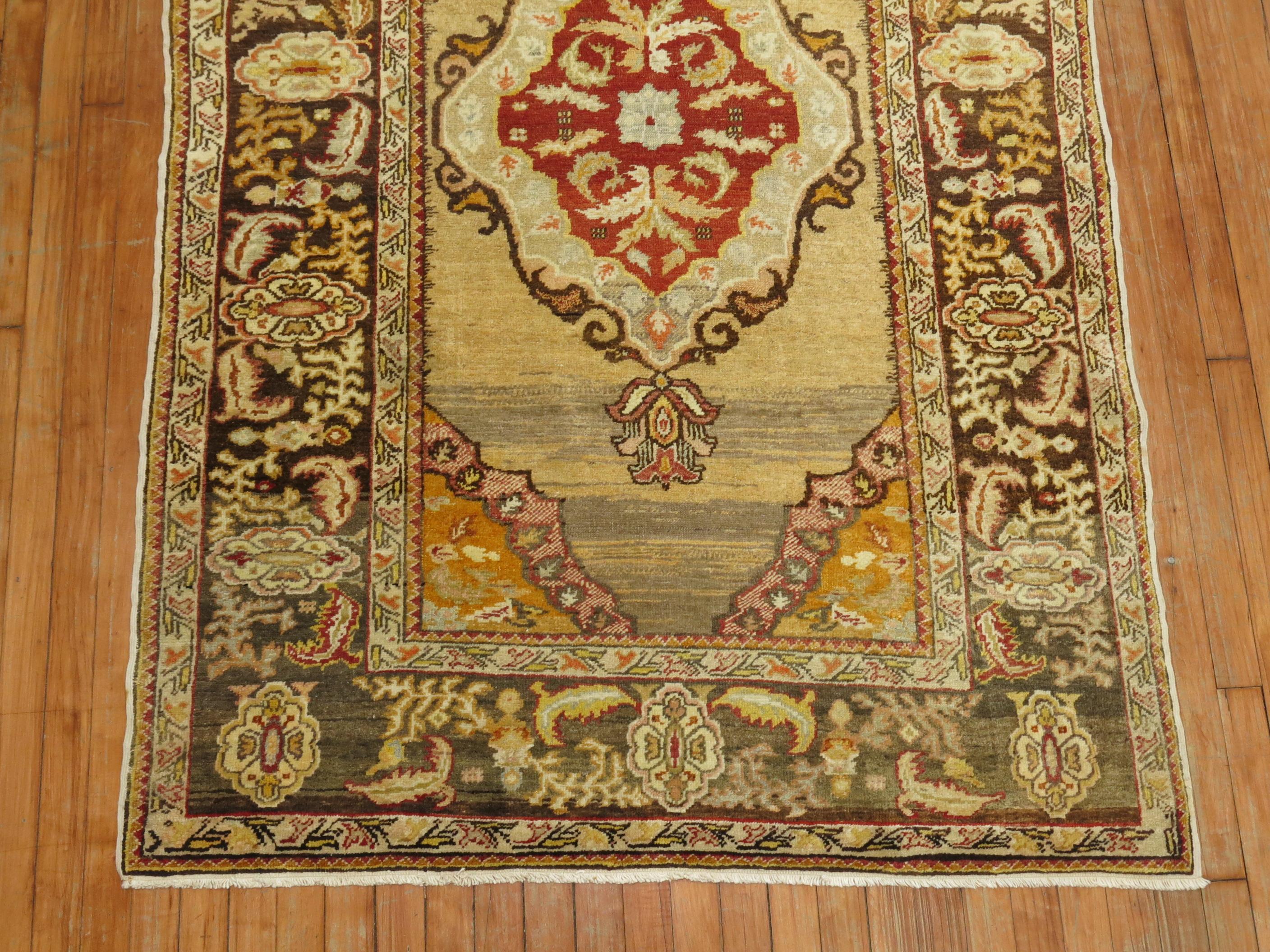 Wool Antique Turkish Rug in Ivory and Gray For Sale