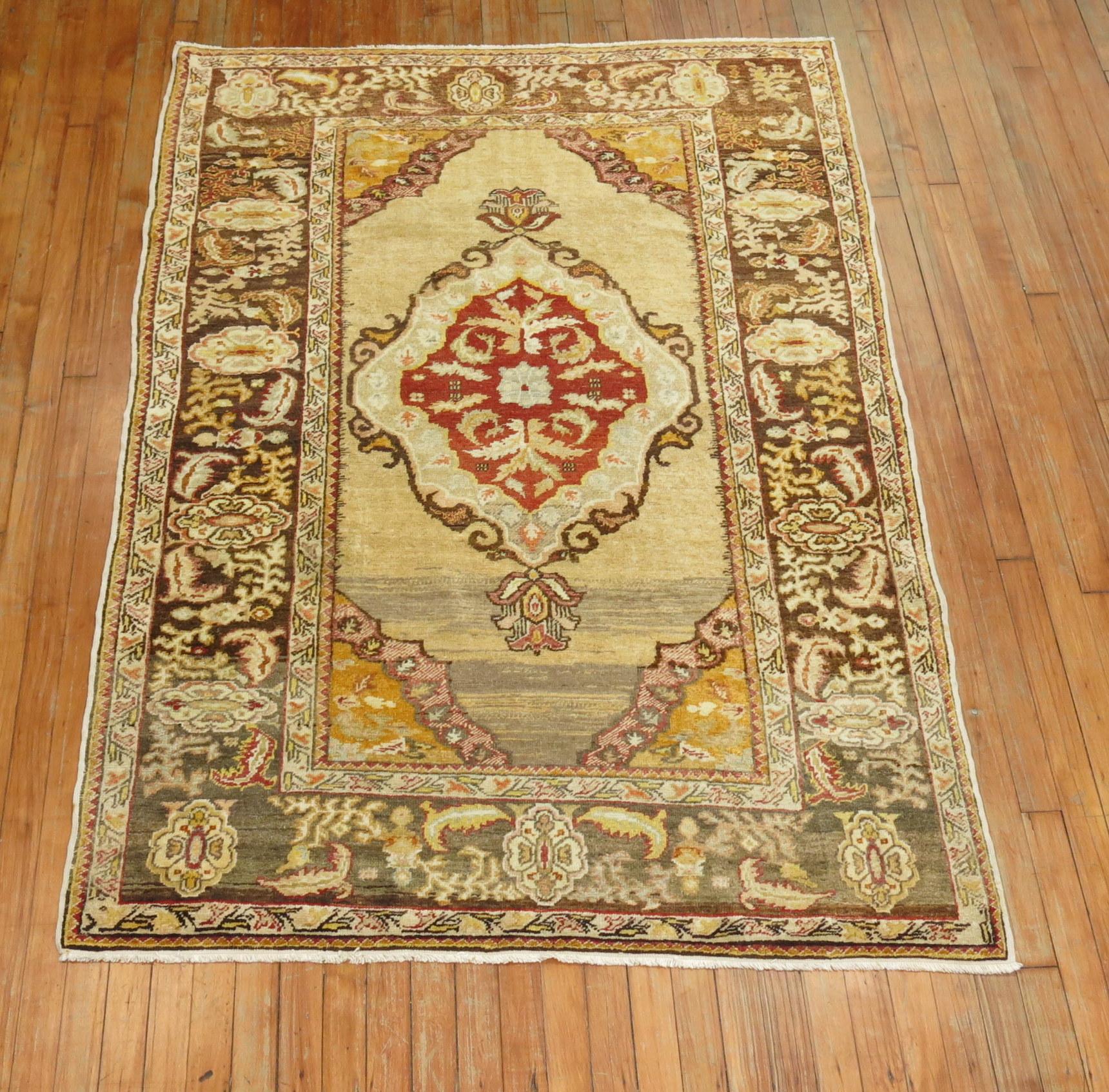 Antique Turkish Rug in Ivory and Gray For Sale 1
