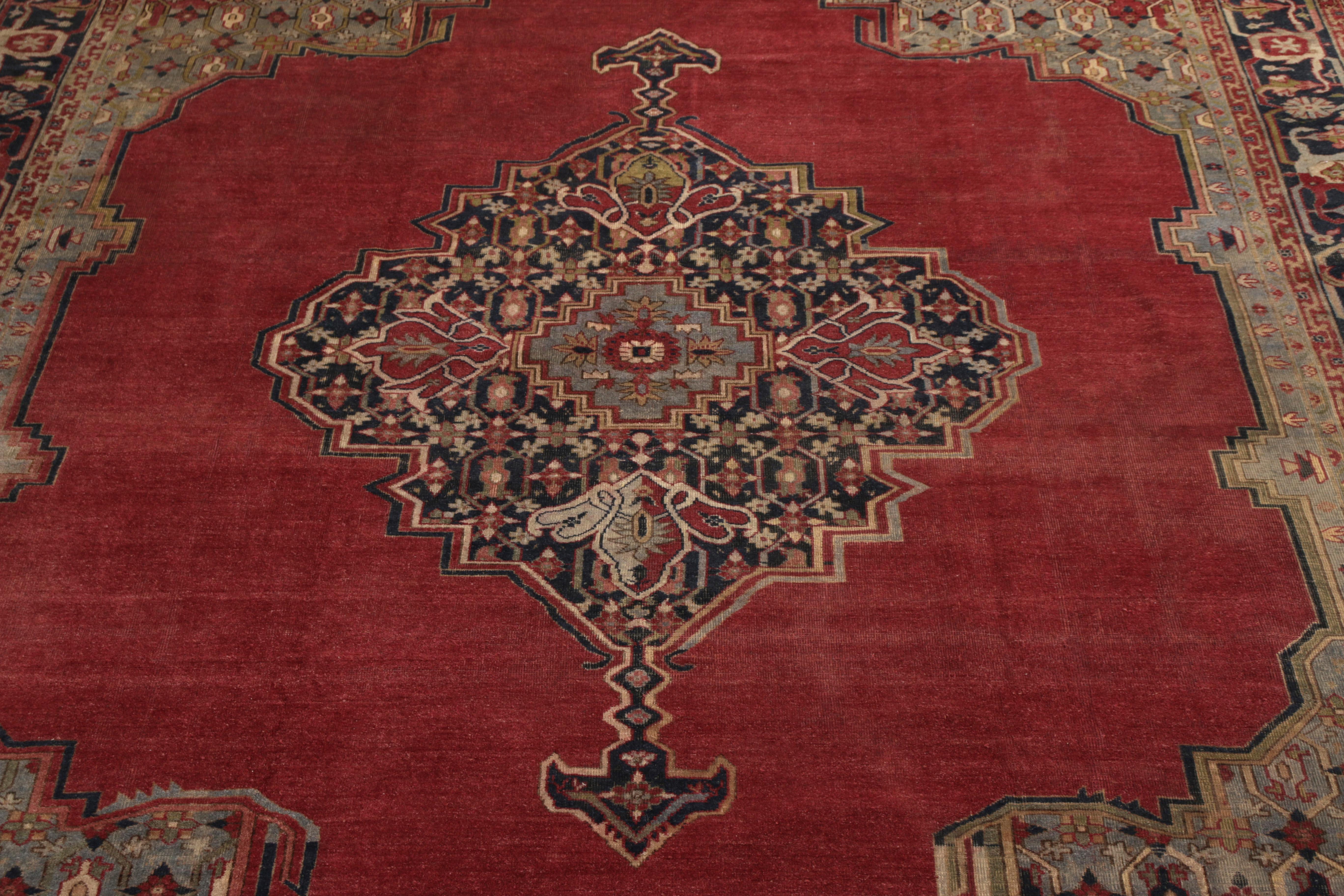 Hand-Knotted Antique Turkish Rug Red Blue Medallion Style Sparta Design by Rug & Kilim For Sale