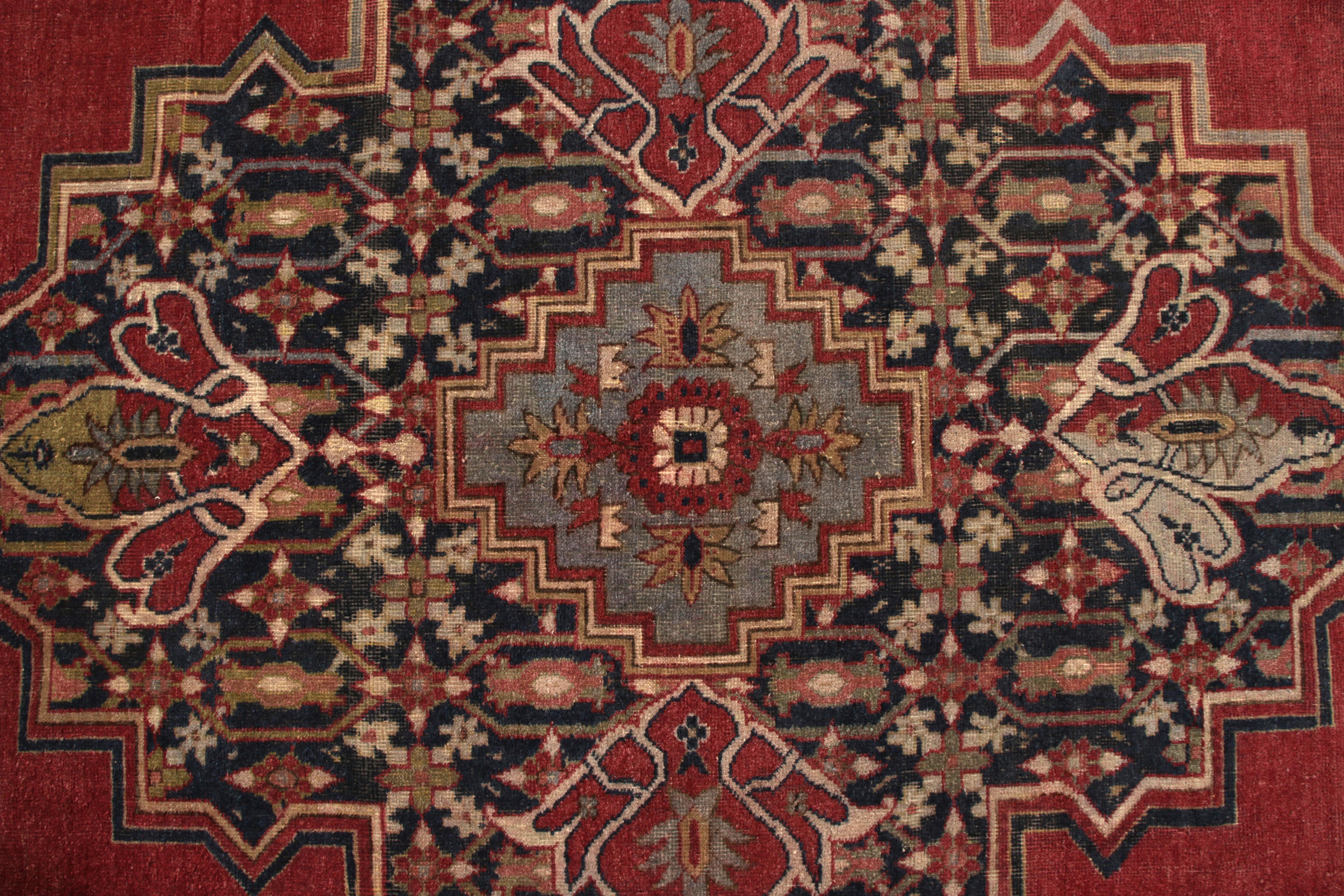 Antique Turkish Rug Red Blue Medallion Style Sparta Design by Rug & Kilim In Good Condition For Sale In Long Island City, NY