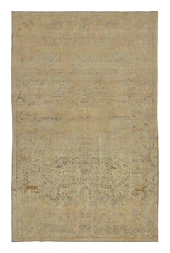 Alfombra turca antigua con diseño floral desgastado en tonos beige - Rug & Kilim