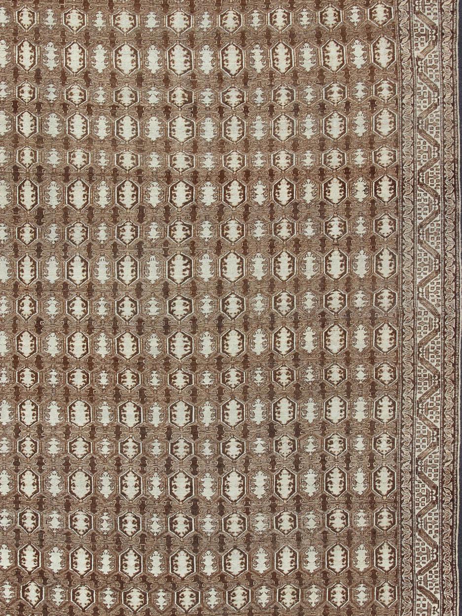 Hand-Knotted Antique Turkish Rug with Organic Motifs in Brown, Taupe, and Earth Tone Colors For Sale
