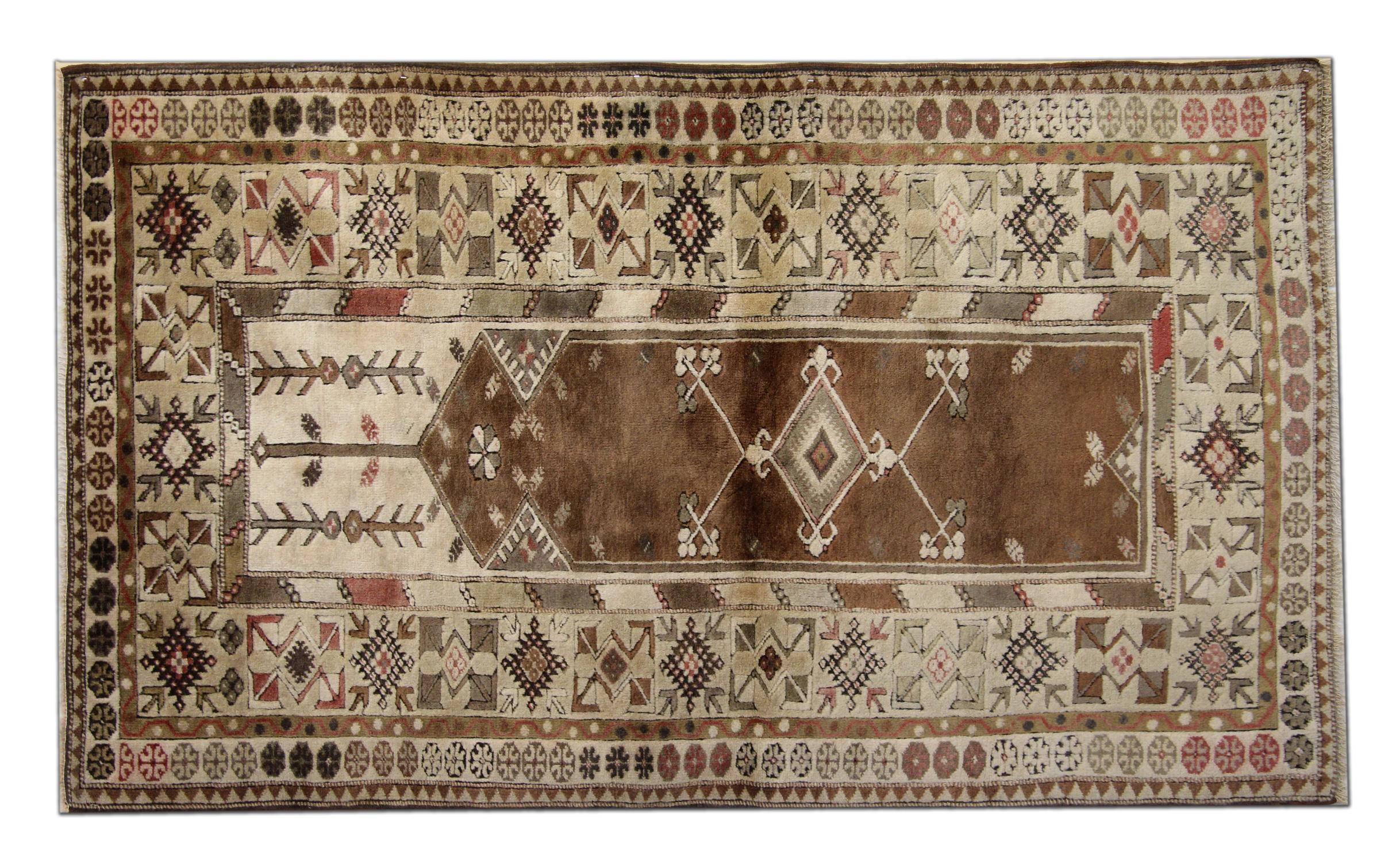 Antique Turkish Rugs, Vintage Rug Milas, Brown Rug, Handmade Carpet  For Sale 3