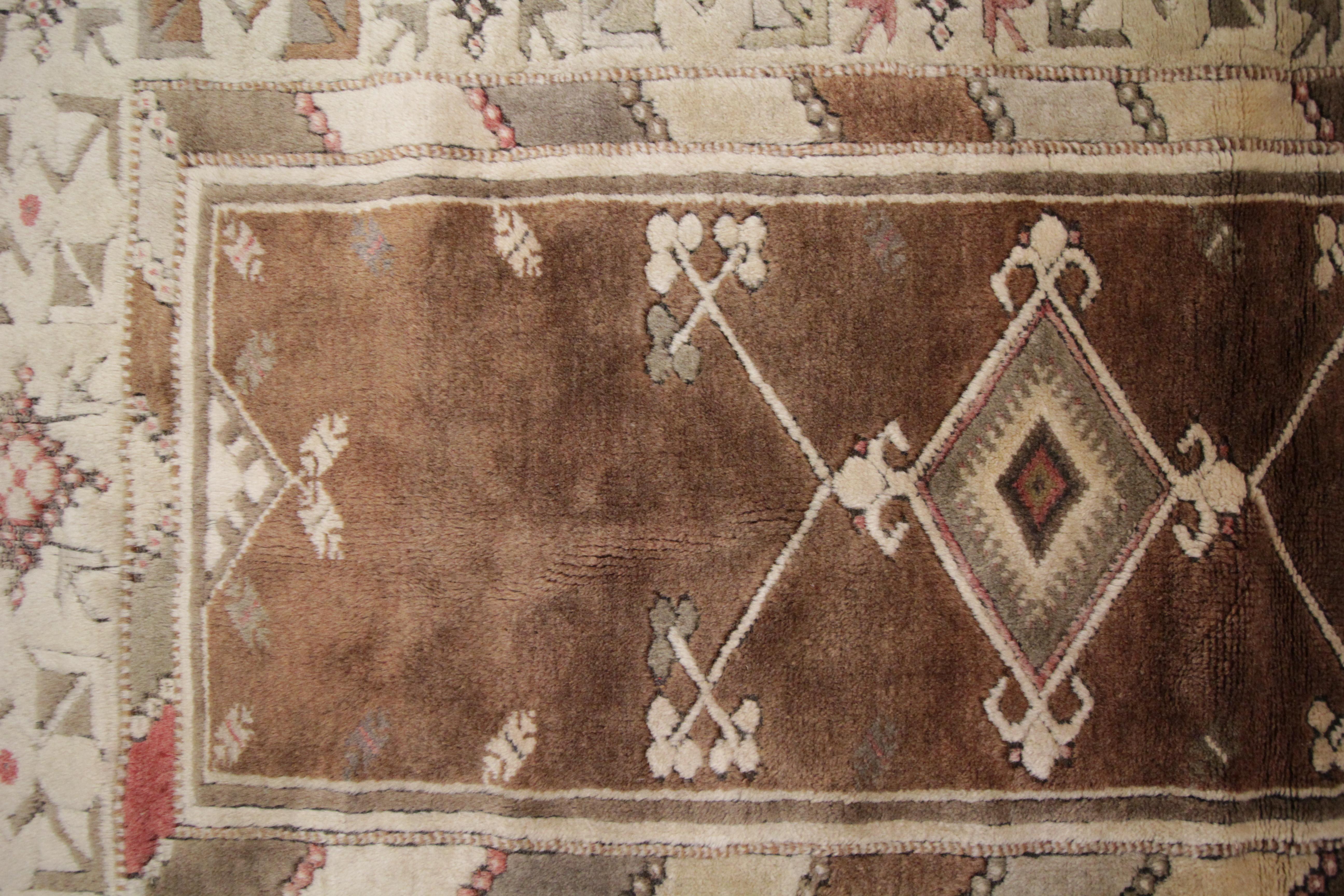 Wool Antique Turkish Rugs, Vintage Rug Milas, Brown Rug, Handmade Carpet  For Sale