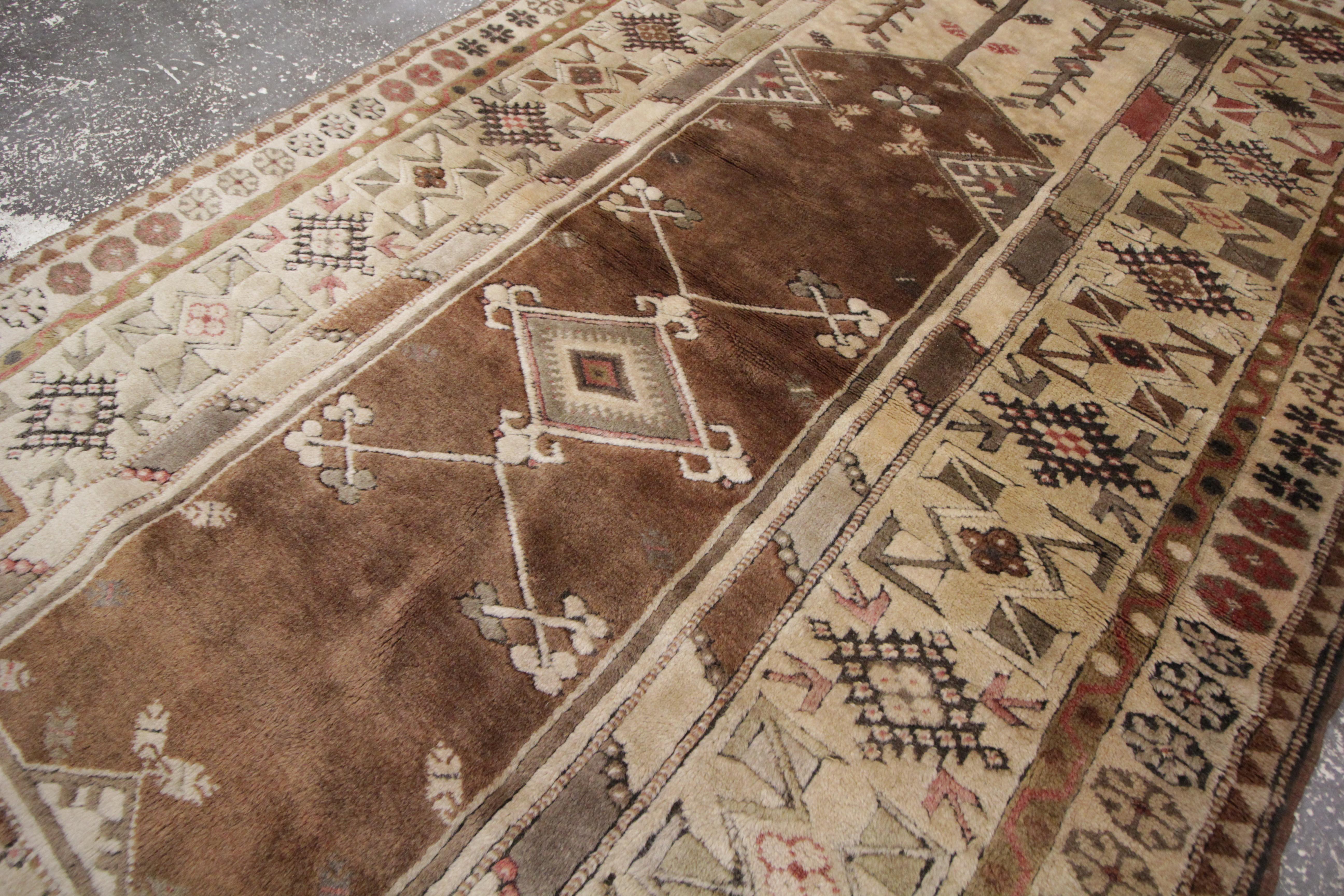 Antique Turkish Rugs, Vintage Rug Milas, Brown Rug, Hand Made Carpet  For Sale 1