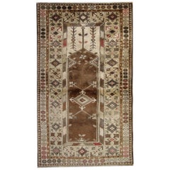 Tapis de Turquie anciens, tapis Milas vintage, tapis marron, tapis fait main