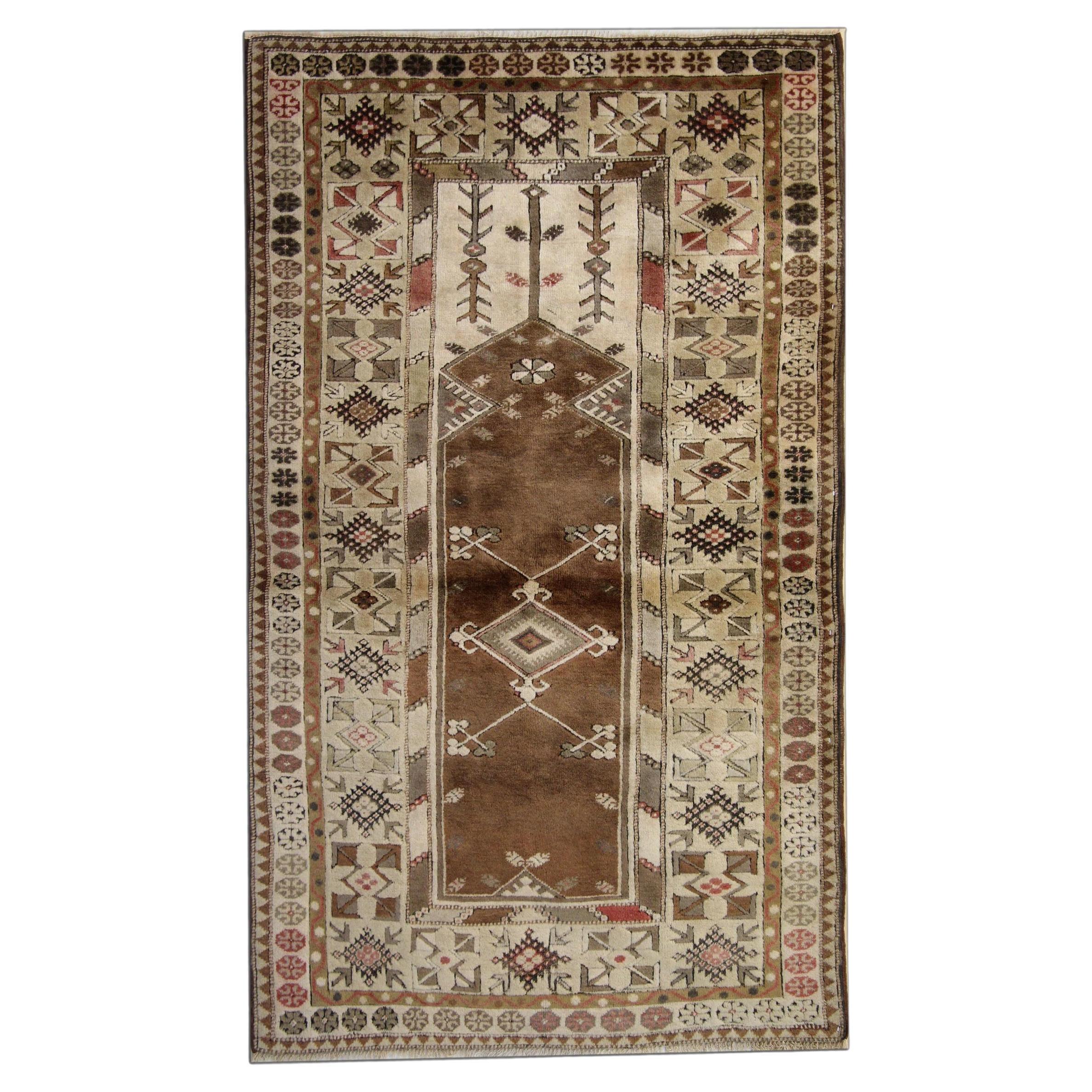 Tapis de Turquie anciens, tapis Milas vintage, tapis marron, tapis fait main 