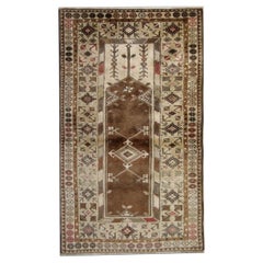 Retro Turkish Rugs, Vintage Rug Milas, Brown Rug, Handmade Carpet 
