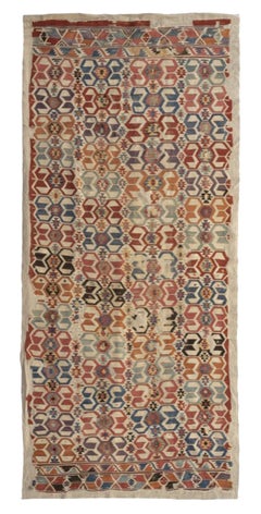 Antique Turkish Runner Kilim with Colorful Hexagon Geometric Motifs - Rug & Kili