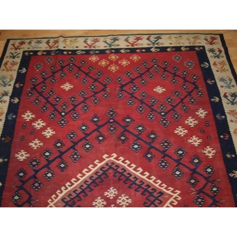An antique Anatolian Sharkoy kilim from Western Turkey. A really outstanding example of an early Sharkoy kilim with cochineal dye which is only found in the earliest examples. Sharkoy kilims are also known as Sarkoy or Thracian, they originate from